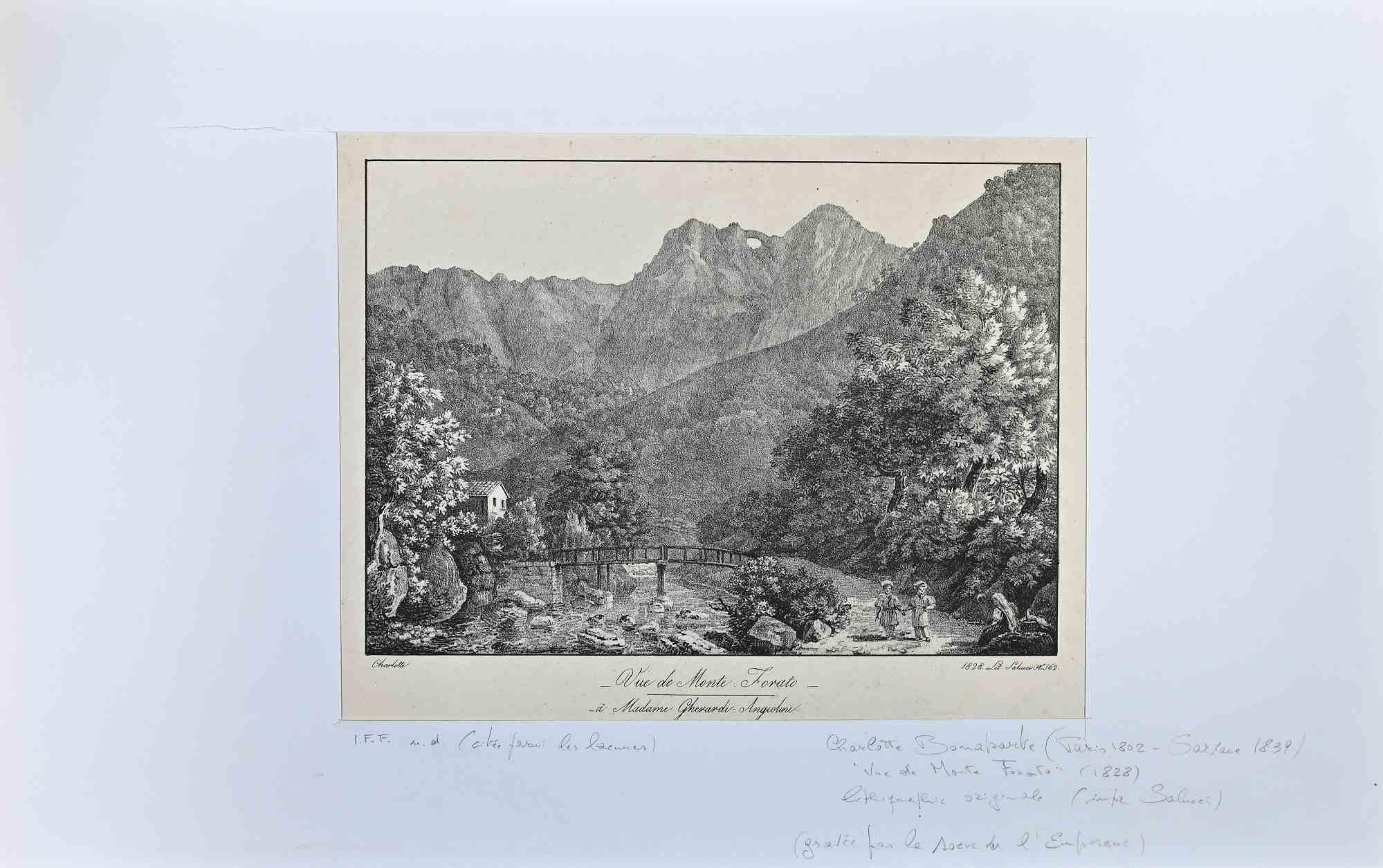 Landschaft – Originallithographie von Charlotte Bonaparte – 19. Jahrhundert