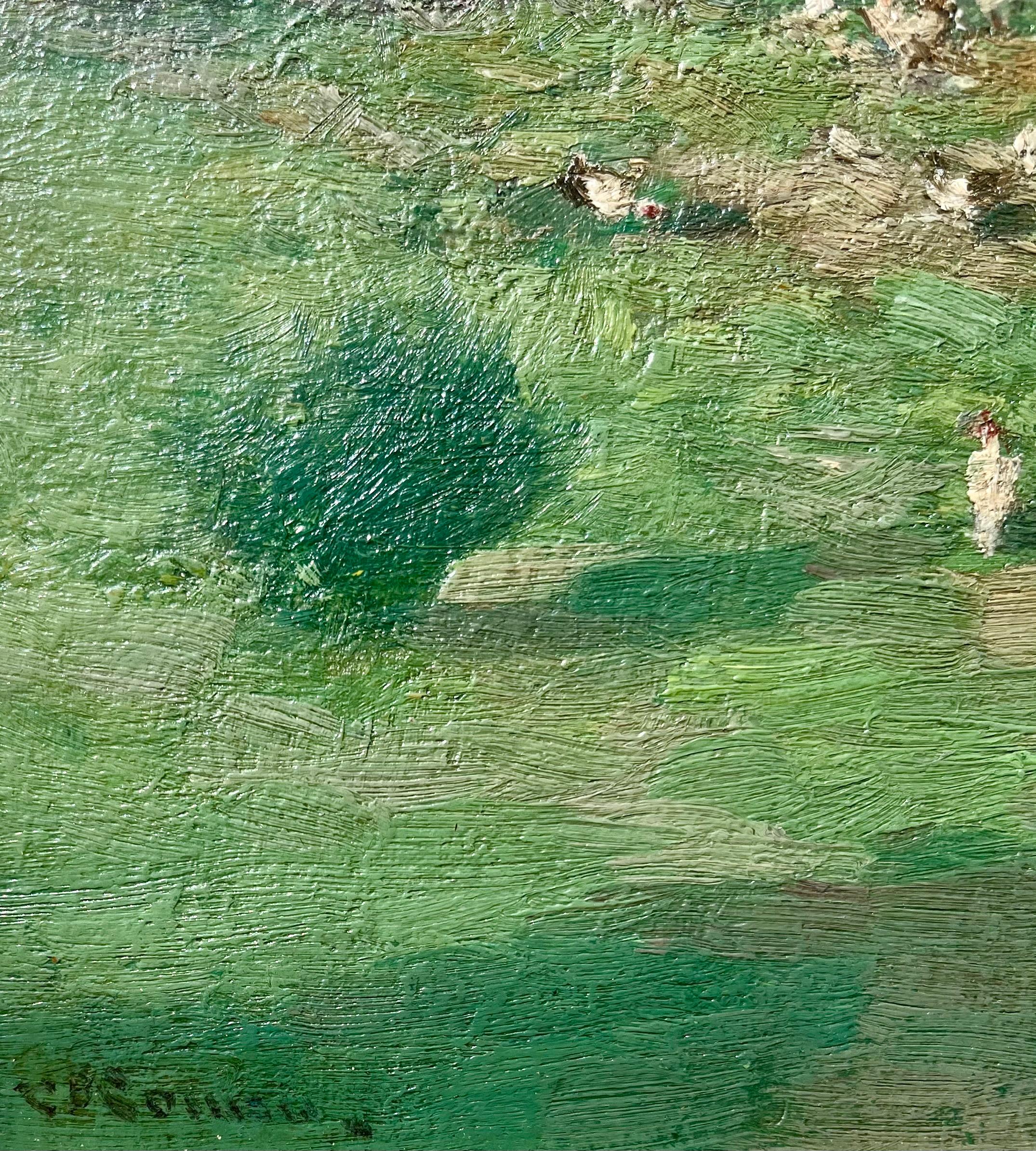Paesaggio casalingo con galline - Painting Impressionismo di Charlotte Buell Coman