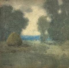 "Il prato" Charlotte Buell Coman, acquerello tonalista Paesaggio americano