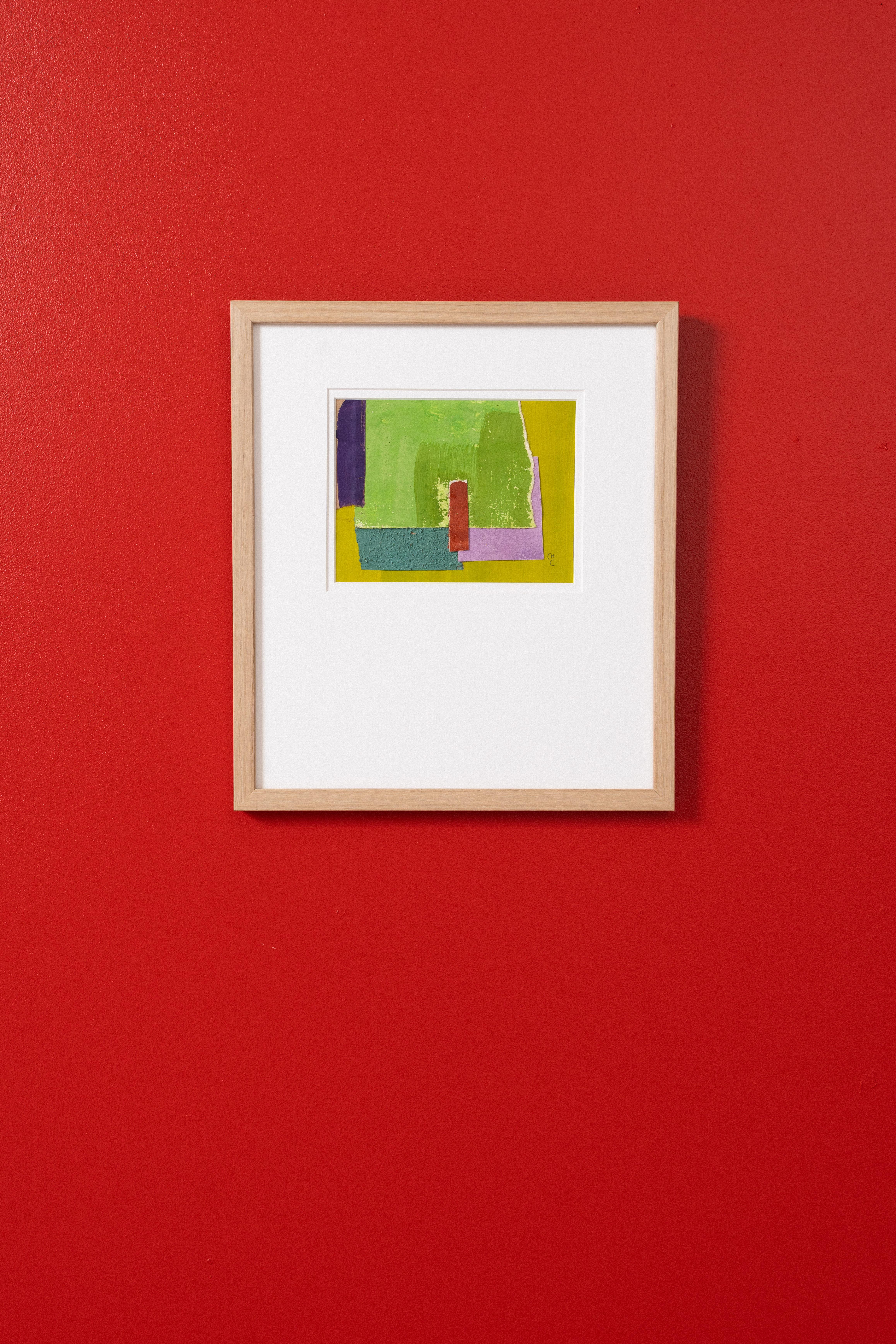 Gouaches e collage su carta (16 x 12 cm), incorniciati con un vetro da museo senza acidi a doppia stuoia.