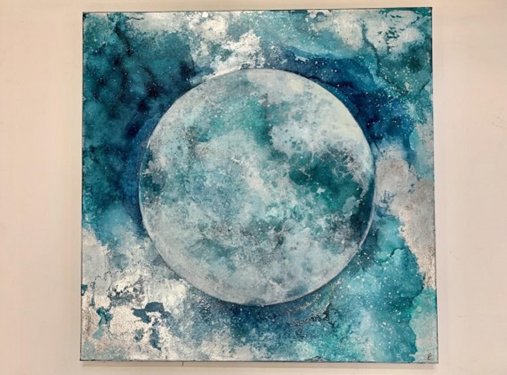 By the Light, Charlotte Elizabeth, Original painting of the moon - Painting by Charlotte Eliabeth