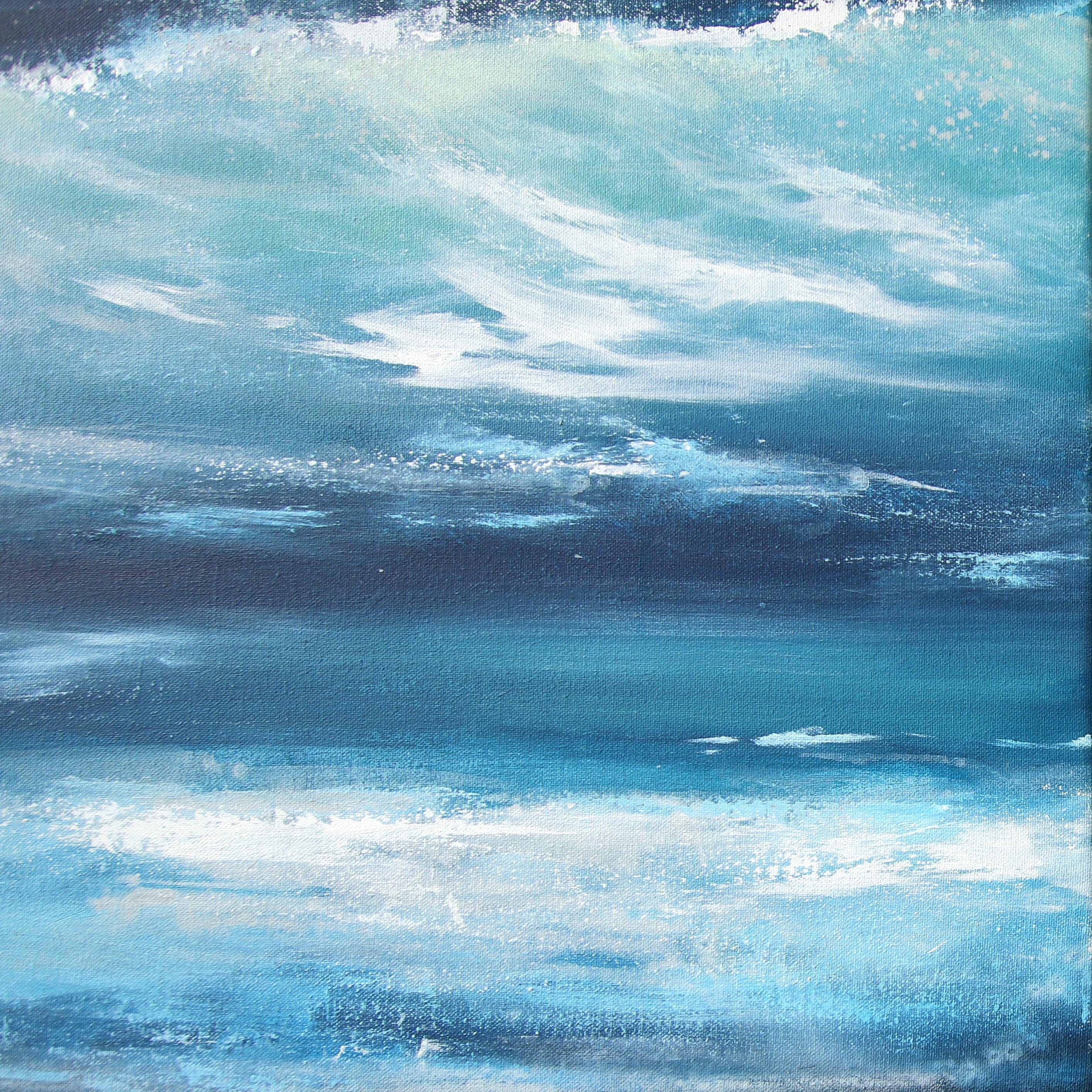 A Kinder Sea (Triptyque) - Grande peinture sur toile d'inspiration océanique en vente 5