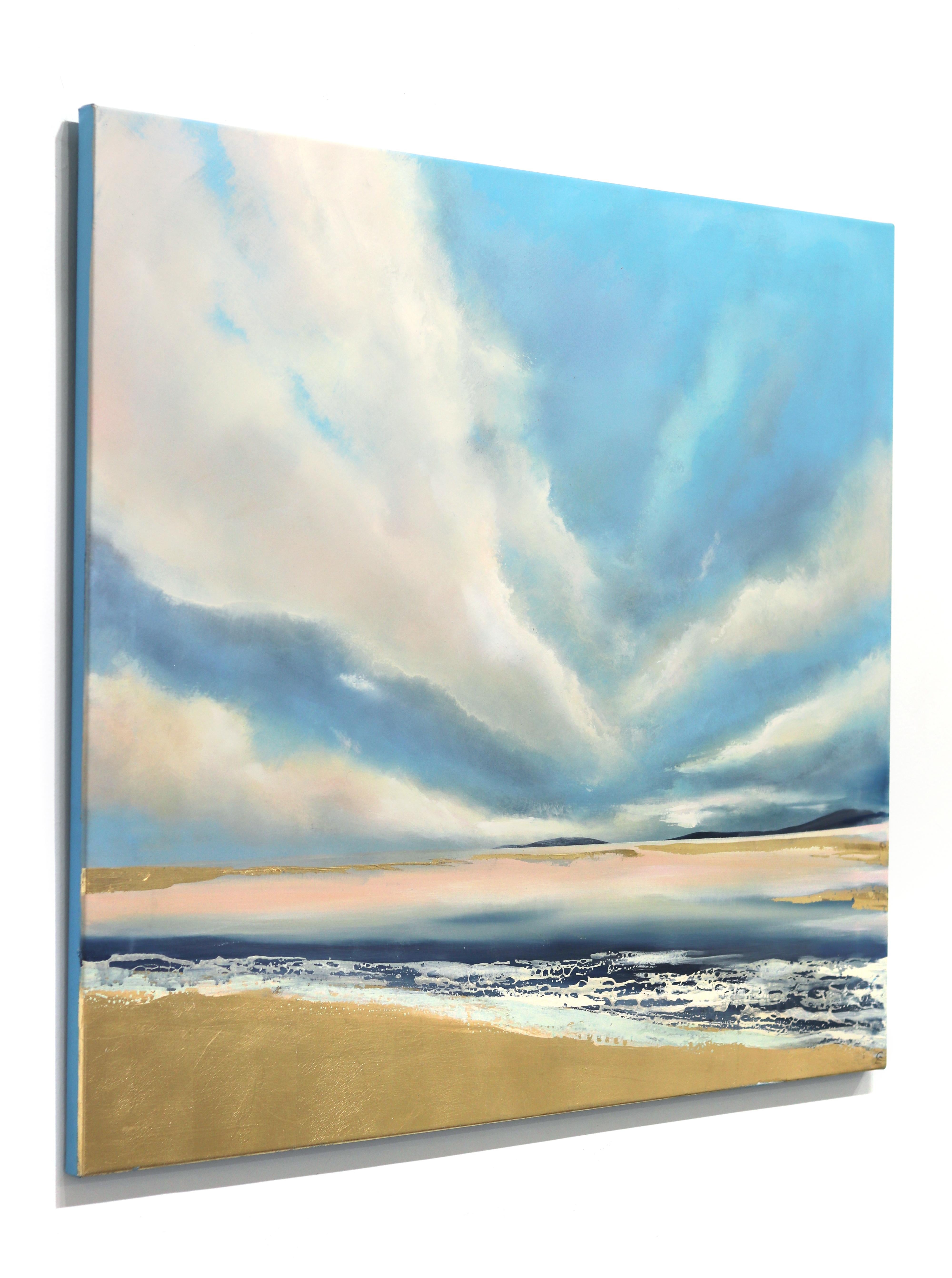 Nuages insouciants-  Peinture de paysage océanique douce sur toile en vente 1