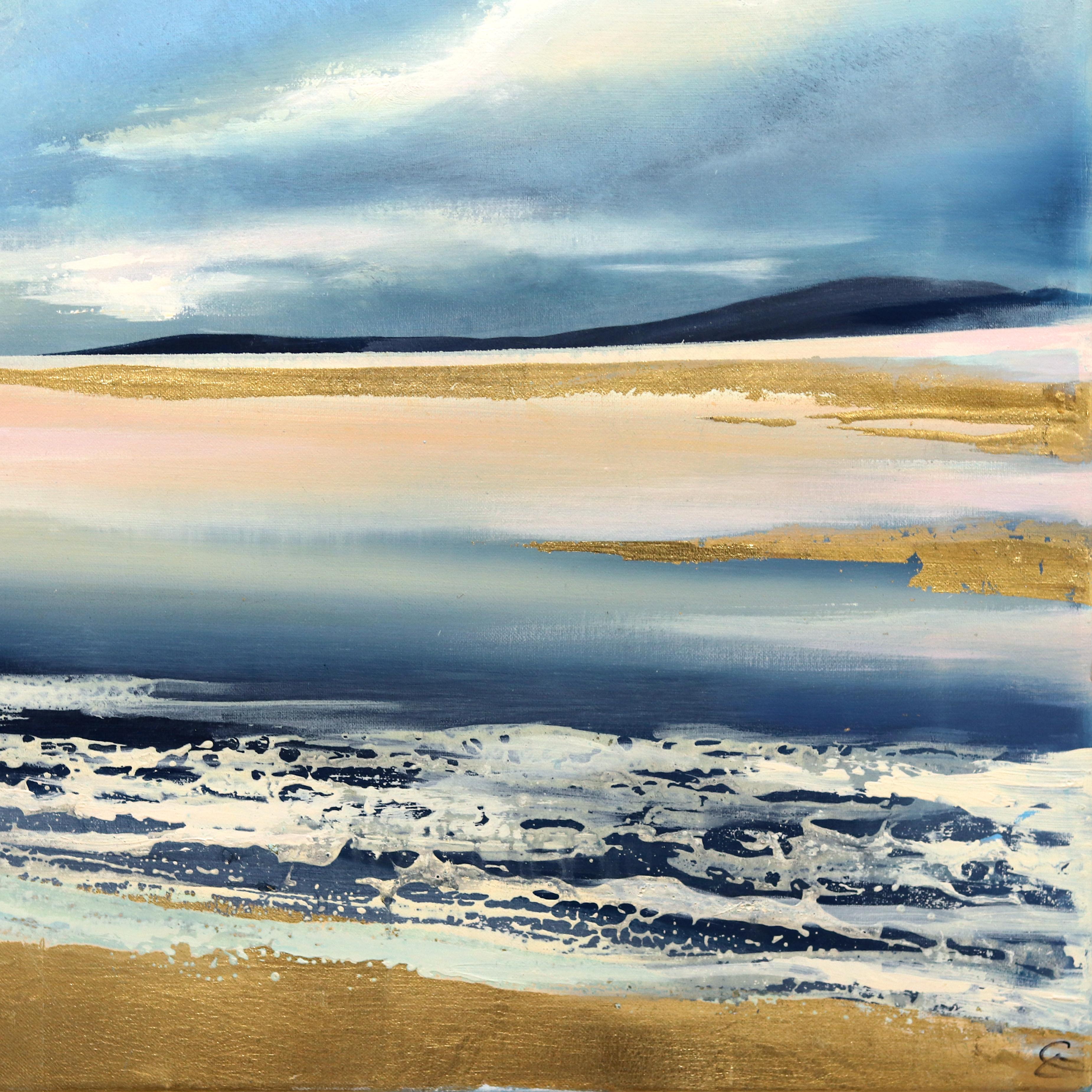 Nuages insouciants-  Peinture de paysage océanique douce sur toile en vente 2