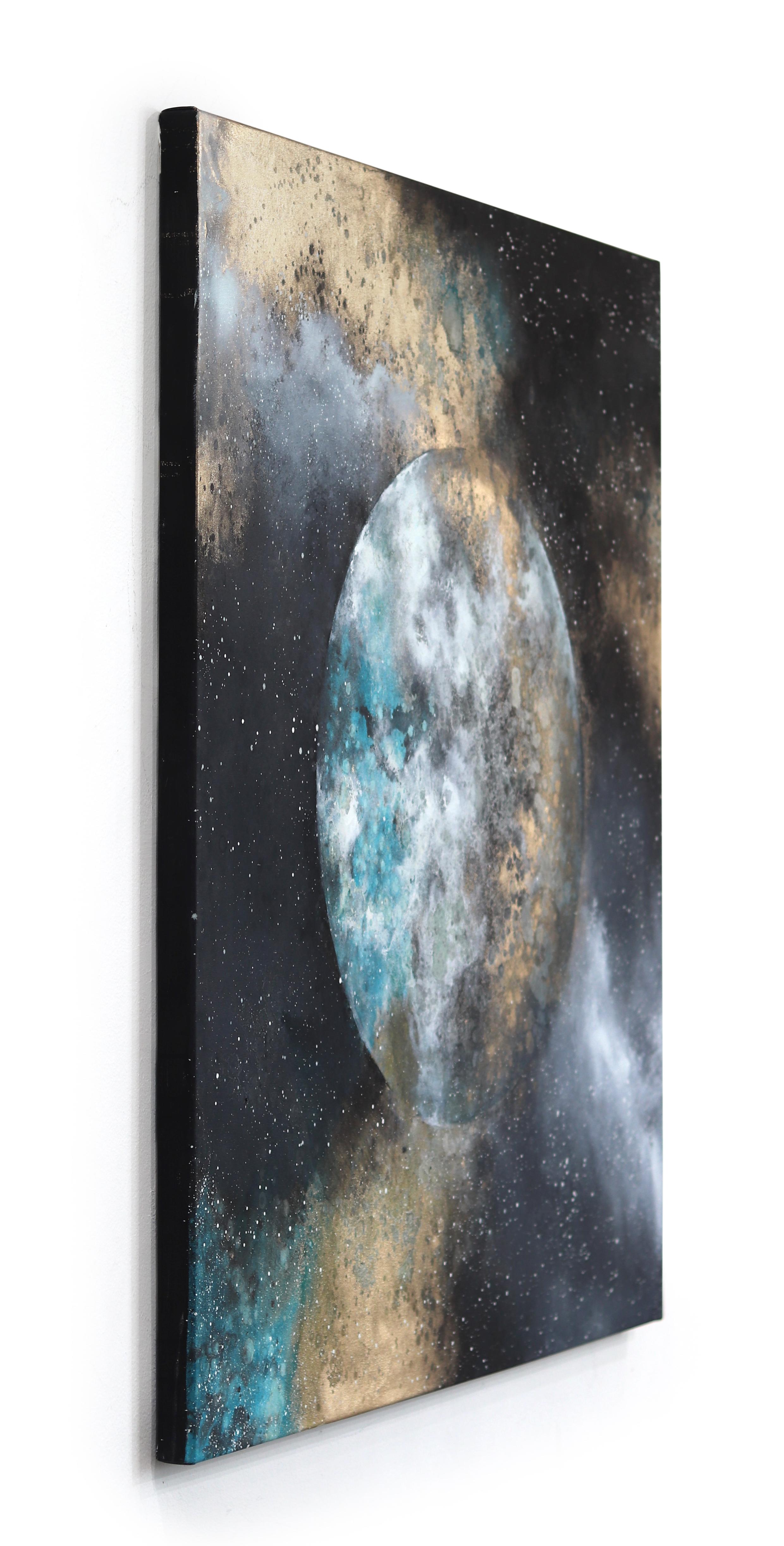 Faraway - Quadro su tela di grandi dimensioni ispirato all'Outer Space - Landscape Painting Oro di Charlotte Elizabeth