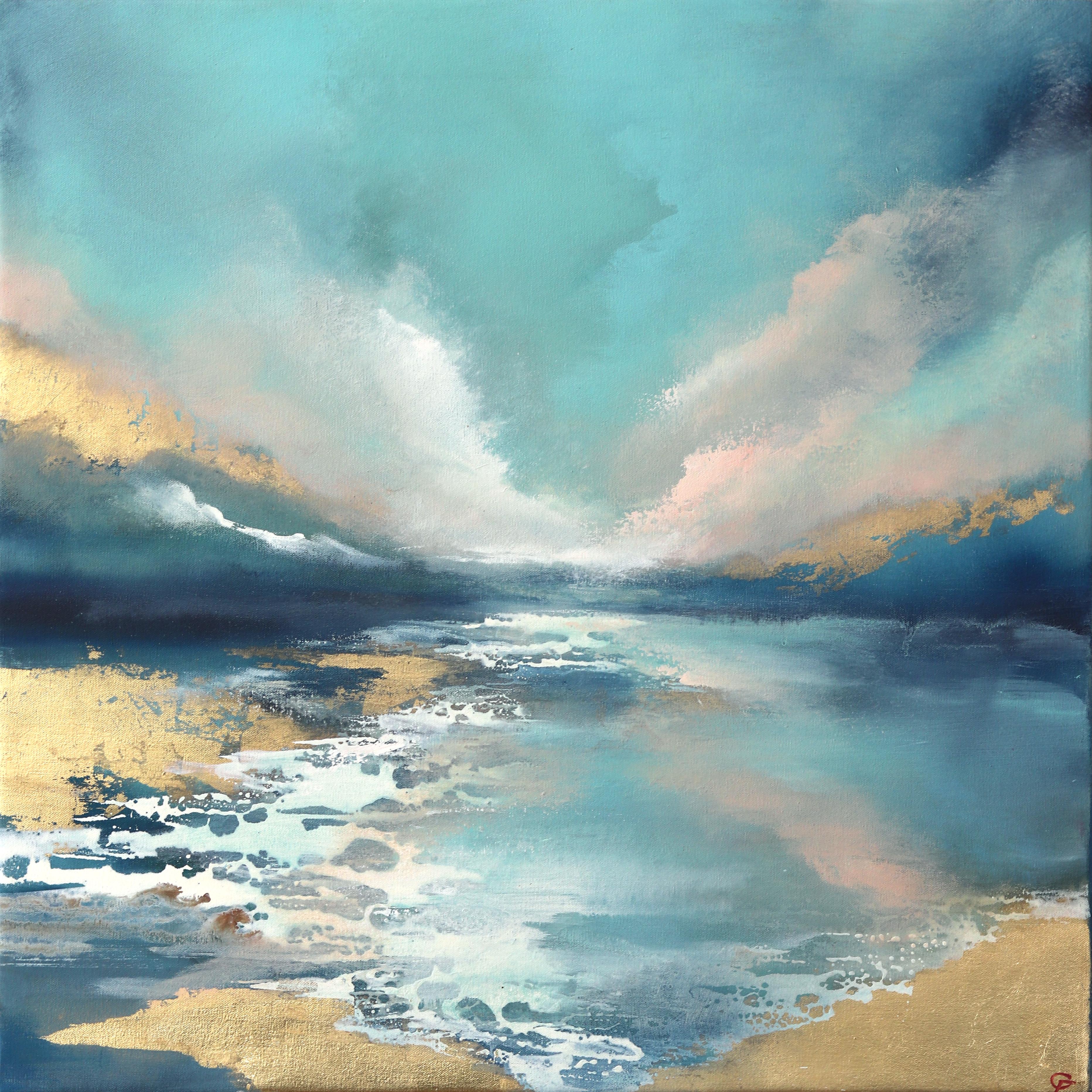 Gentle Shores - Original Abstract Oceanscape Painting on Canvas with Gold Leaf