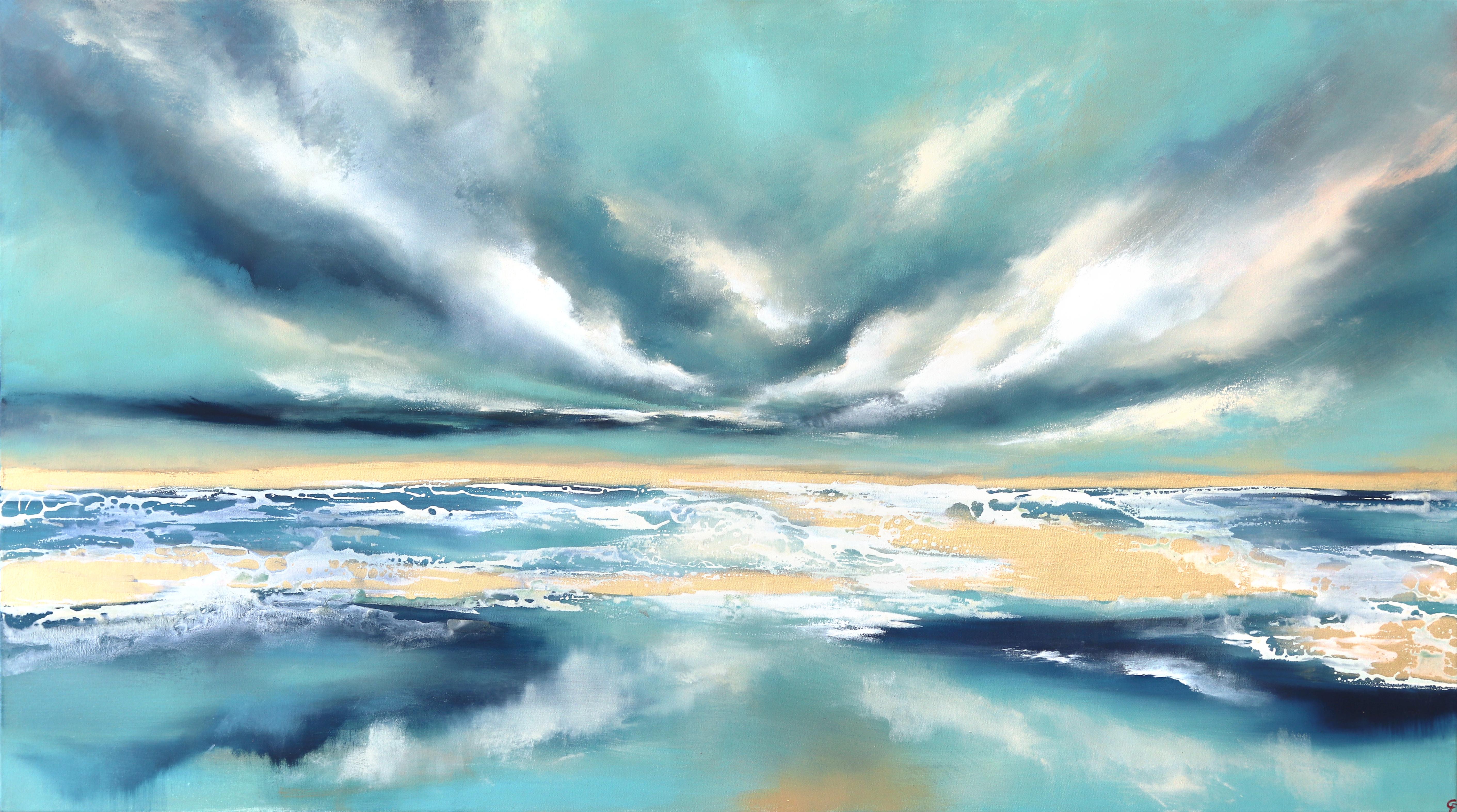 Sail Away - Original Large Scale Oceanscape Painting on Canvas with Gold Leaf