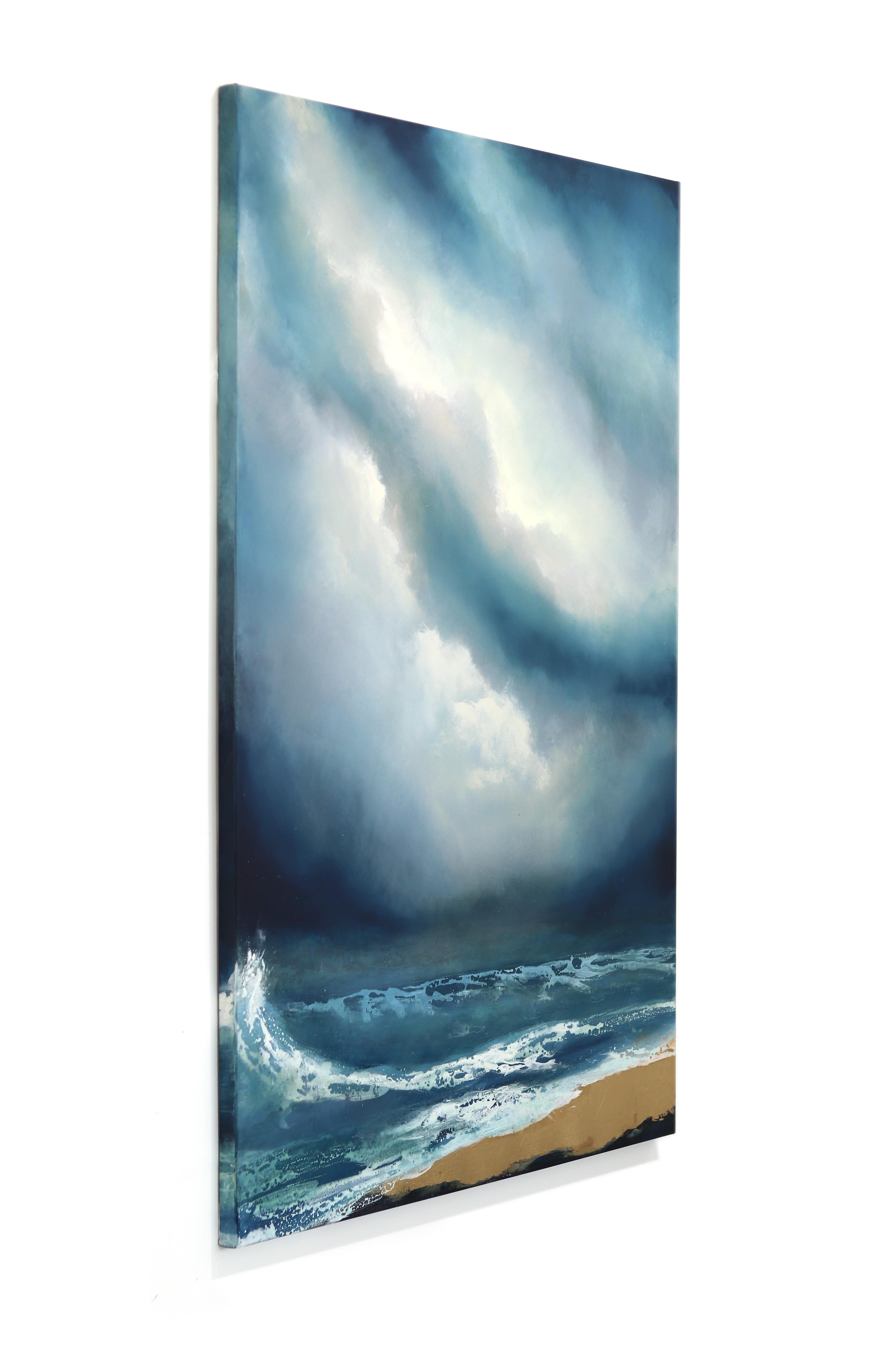 La mer rencontre le ciel - Peinture originale à grande échelle sur toile d'un paysage océanique de bonne humeur en vente 1