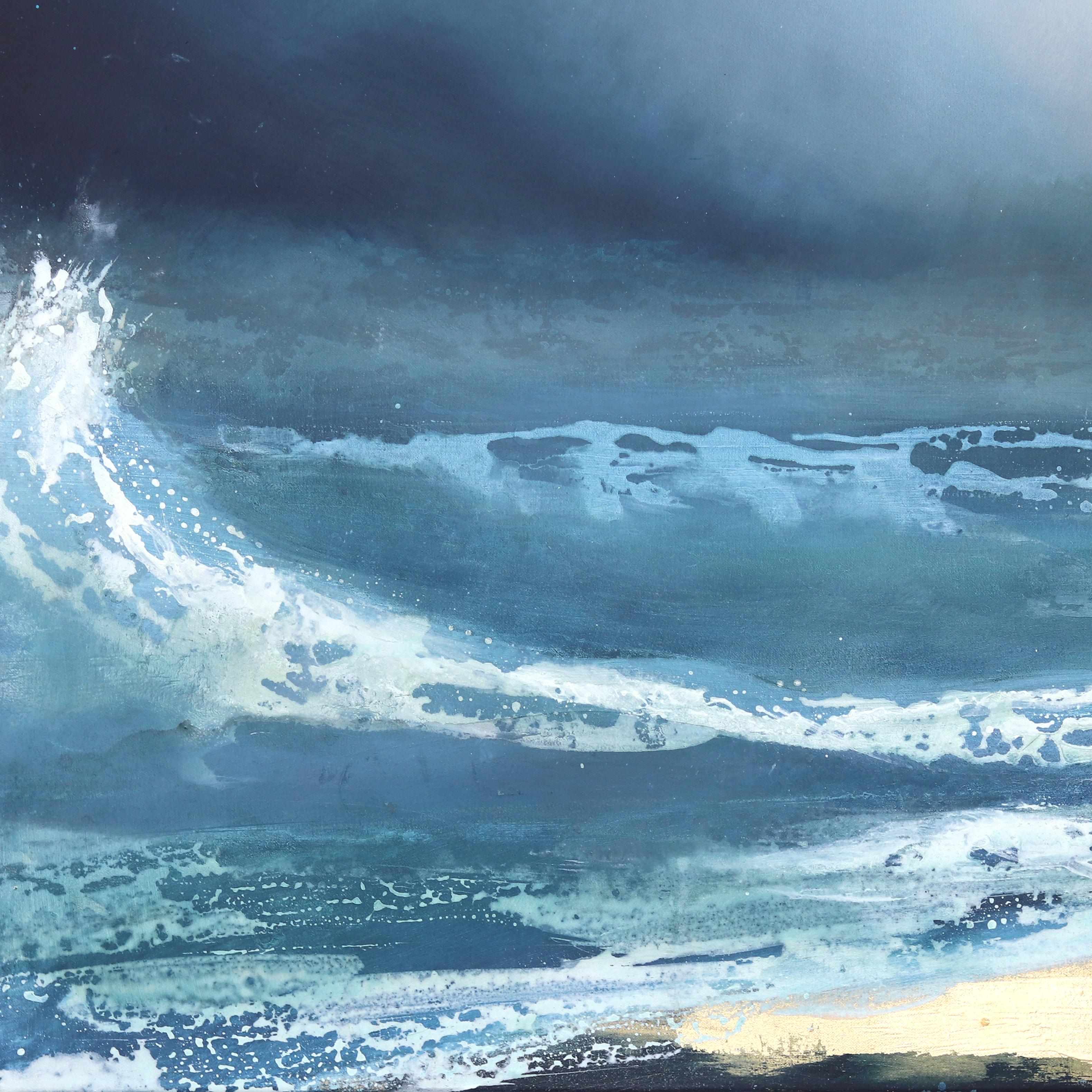 La mer rencontre le ciel - Peinture originale à grande échelle sur toile d'un paysage océanique de bonne humeur en vente 4