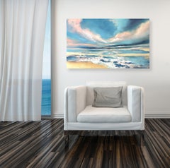 Soft Skies - Original Abstract Oceanscape Painting on Canvas with Gold Leaf