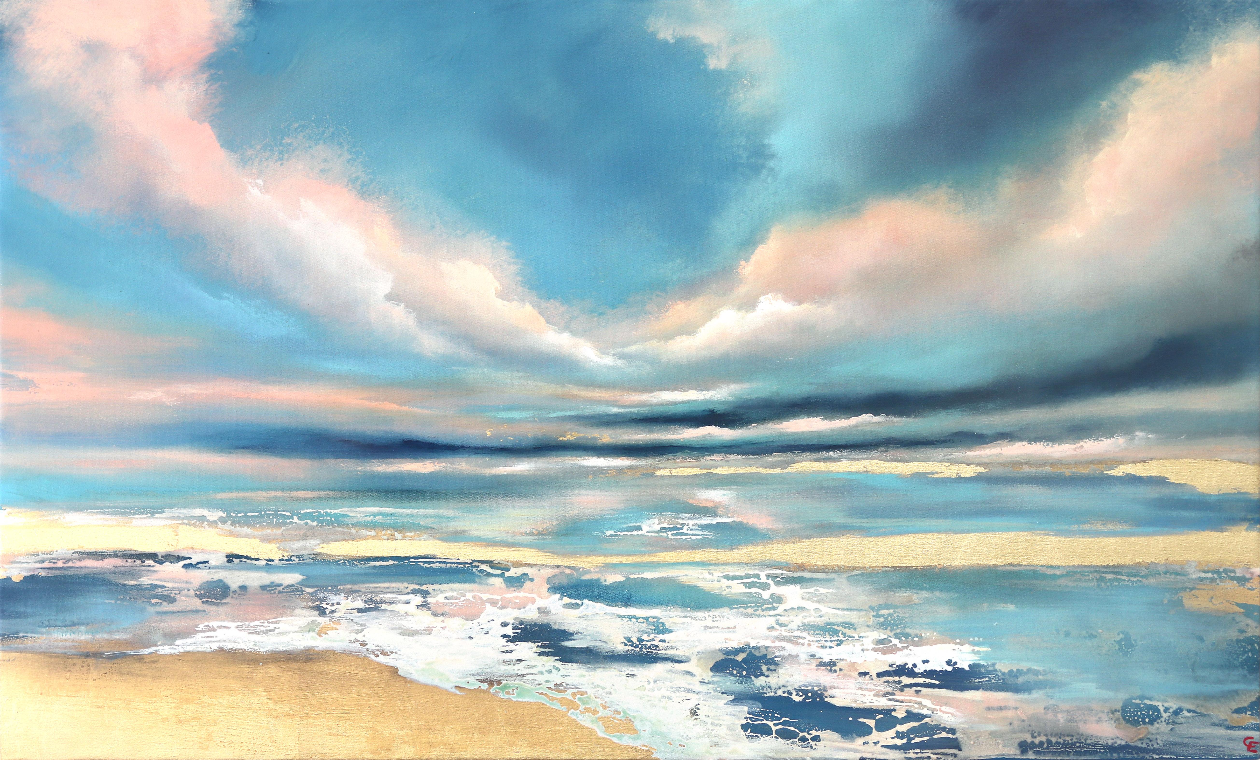 Soft Skies - Original Abstract Oceanscape Painting on Canvas with Gold Leaf