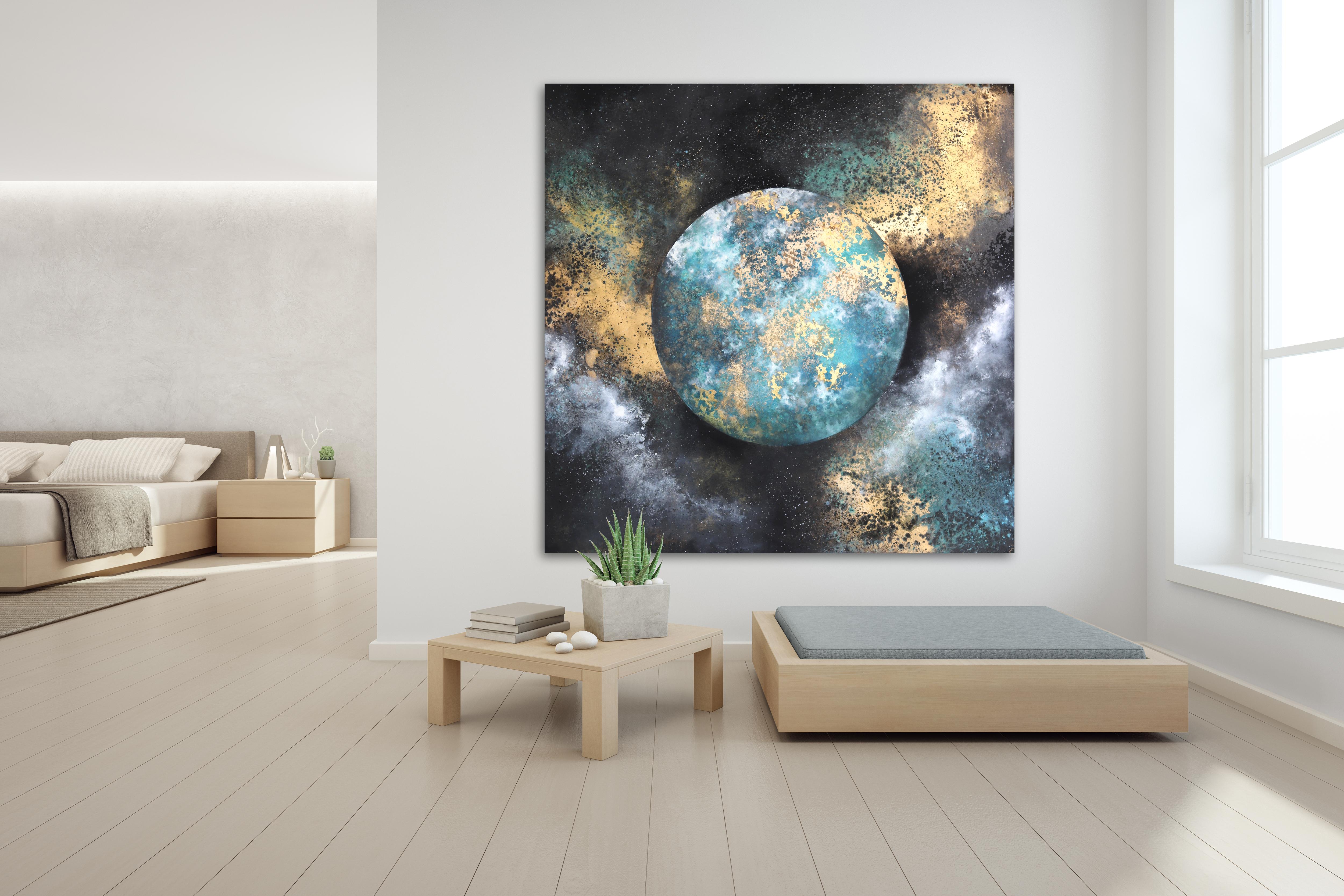 Las sombras - Gran cuadro inspirado en el espacio exterior sobre lienzo - Painting de Charlotte Elizabeth