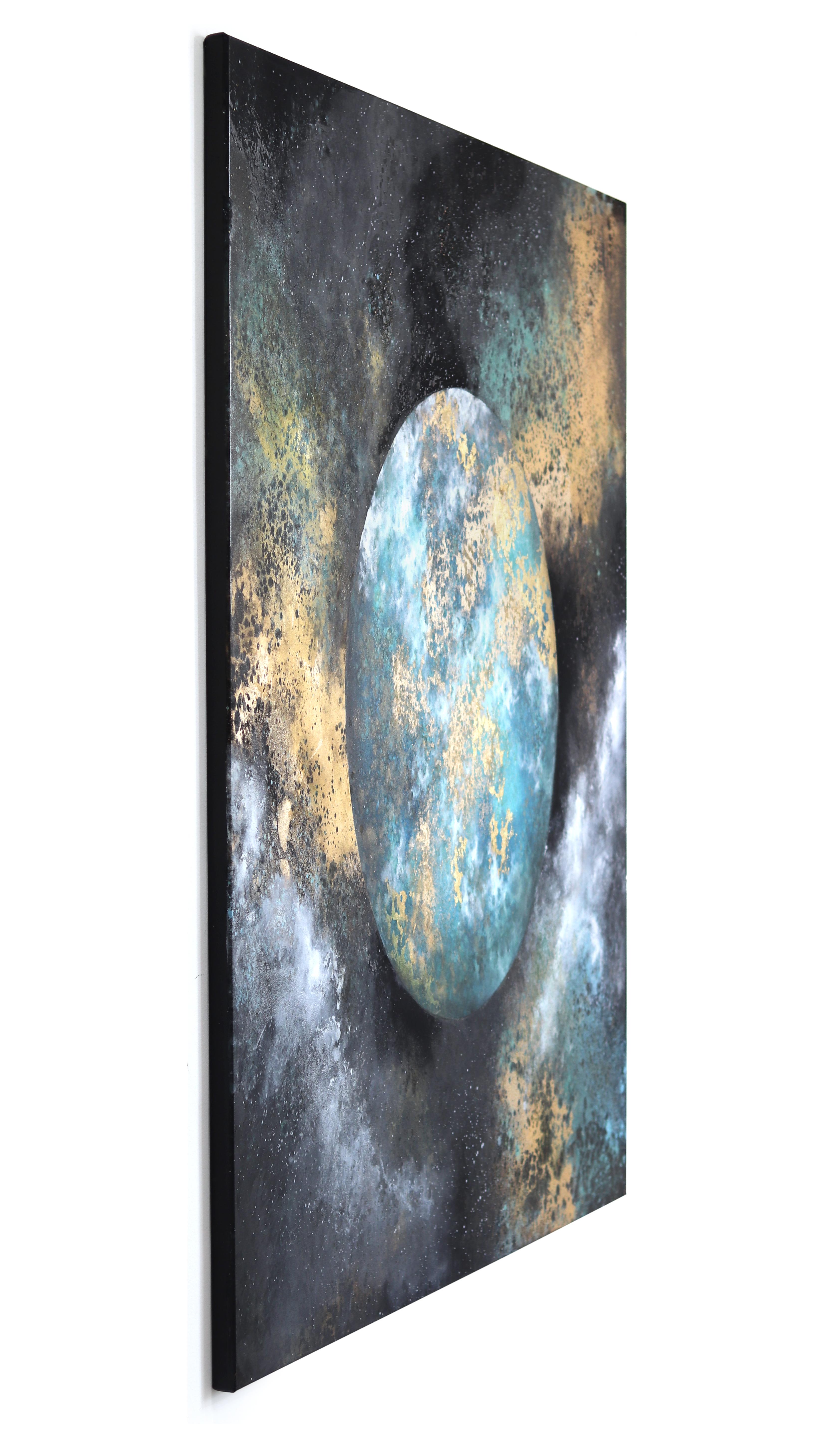 Las sombras - Gran cuadro inspirado en el espacio exterior sobre lienzo - Landscape Painting Oro de Charlotte Elizabeth