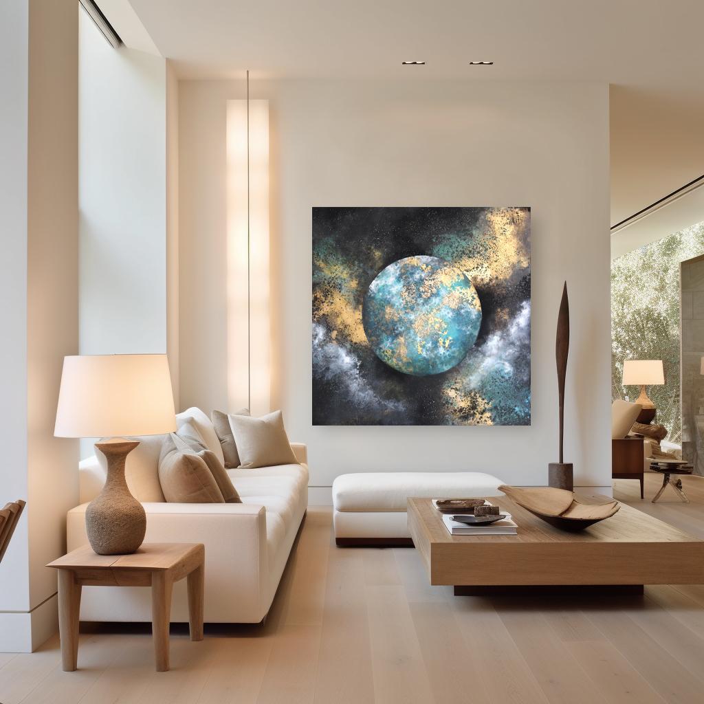 Las sombras - Gran cuadro inspirado en el espacio exterior sobre lienzo en venta 1