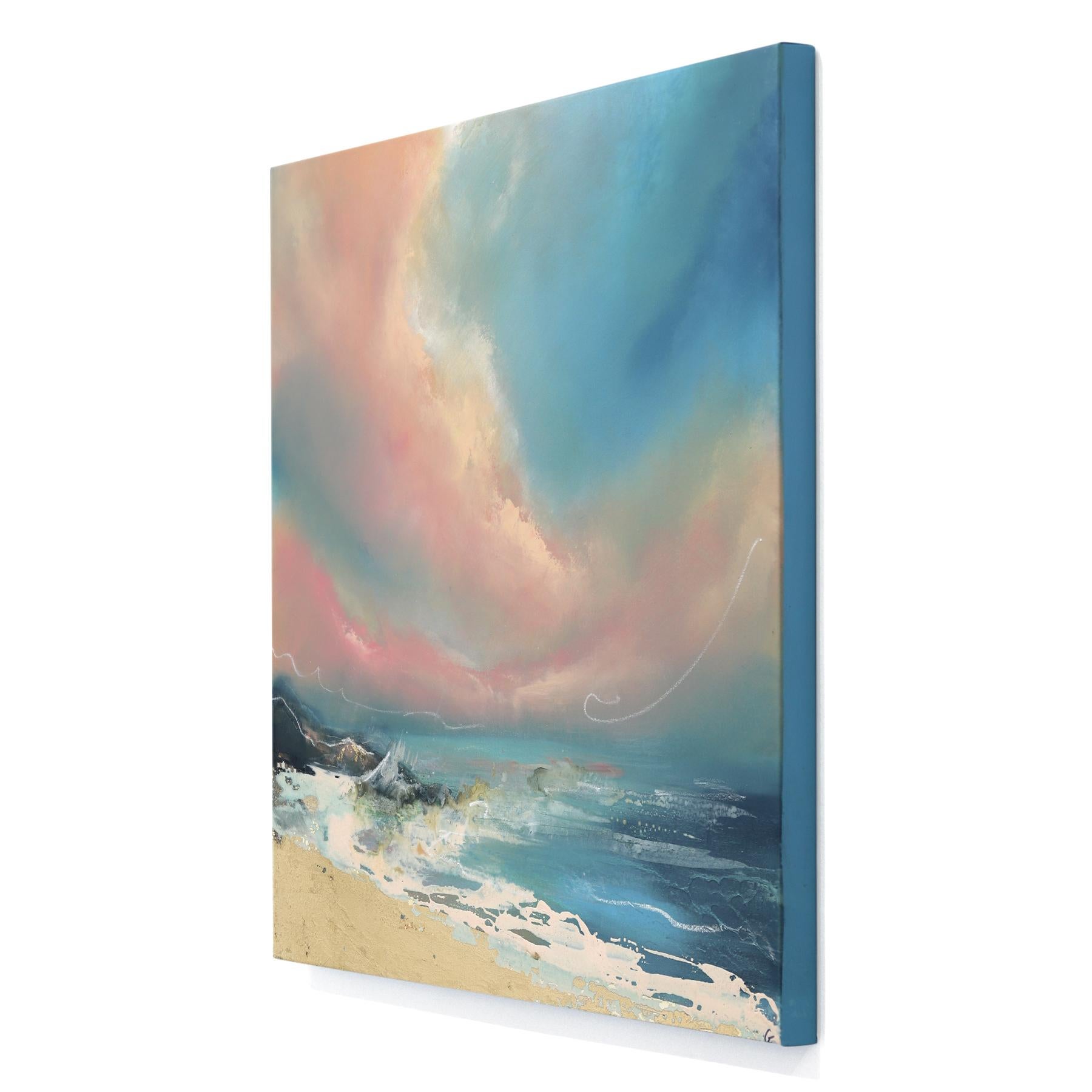 The Sound of the Ocean - Original Soft Pastel Tone Oceanscape Painting on Canvas im Angebot 1