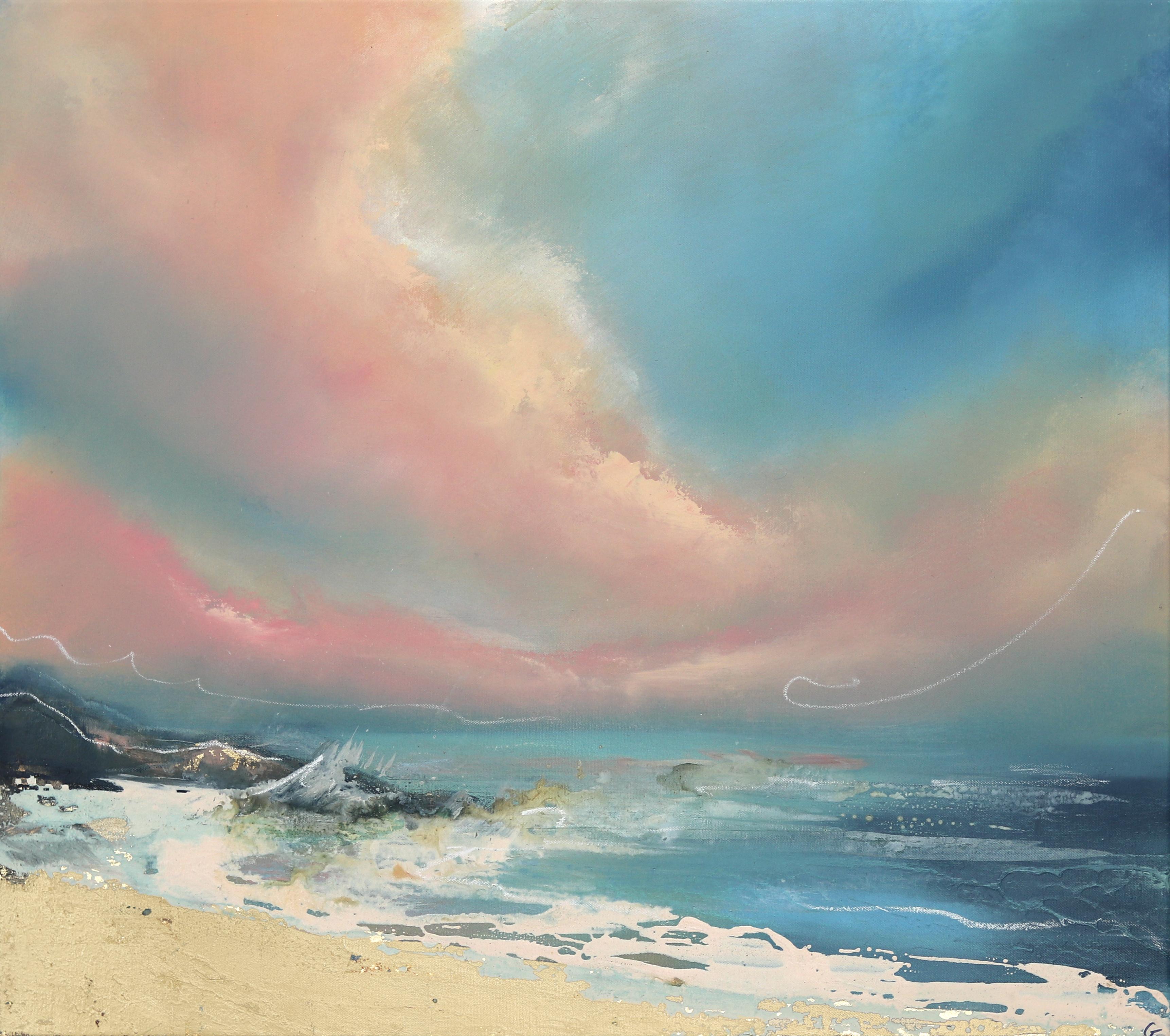 Charlotte Elizabeth Landscape Painting – The Sound of the Ocean - Original Soft Pastel Tone Oceanscape Painting on Canvas