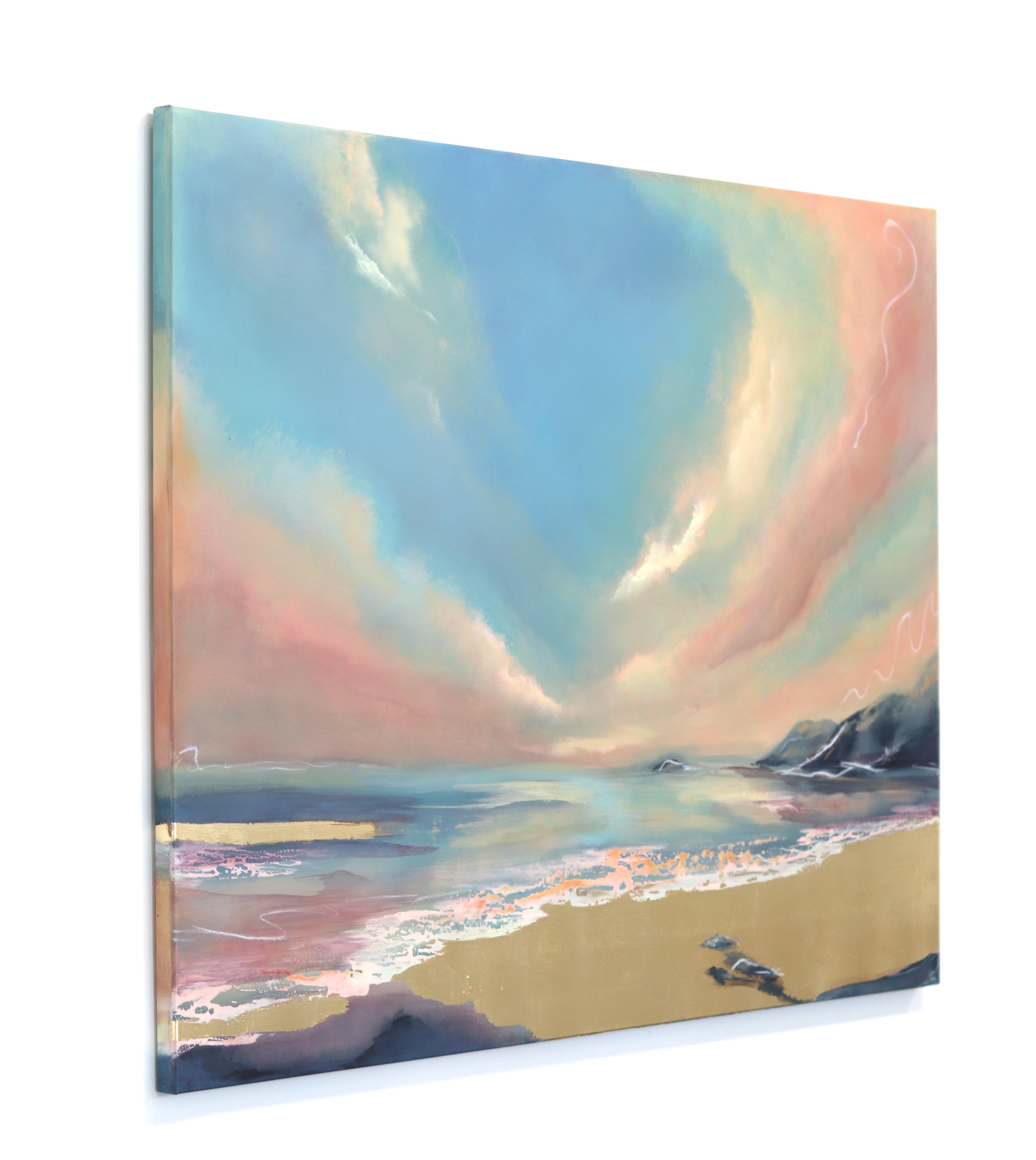 Whisper - Large Scale Original Pastell Ton Ozeanlandschaft Sonnenuntergang Malerei auf Leinwand im Angebot 1