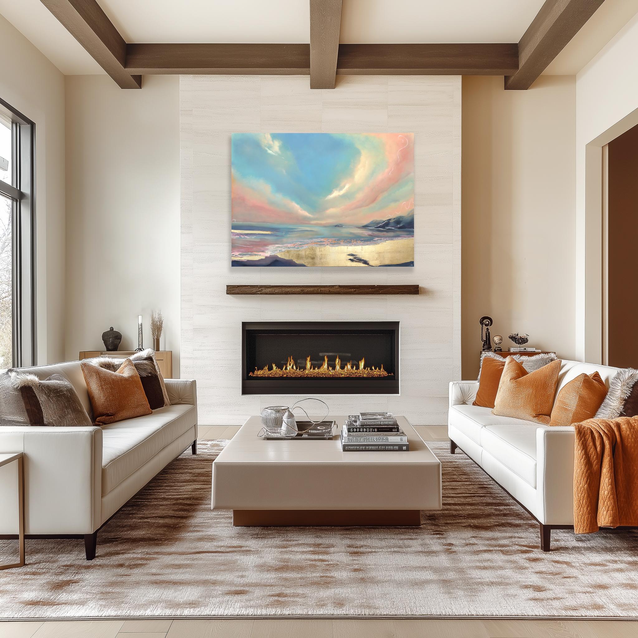 Whisper - Large Scale Original Pastell Ton Ozeanlandschaft Sonnenuntergang Malerei auf Leinwand im Angebot 3