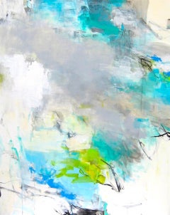 Above the Cloud- large contemporary soft white grey blue large abstract painting