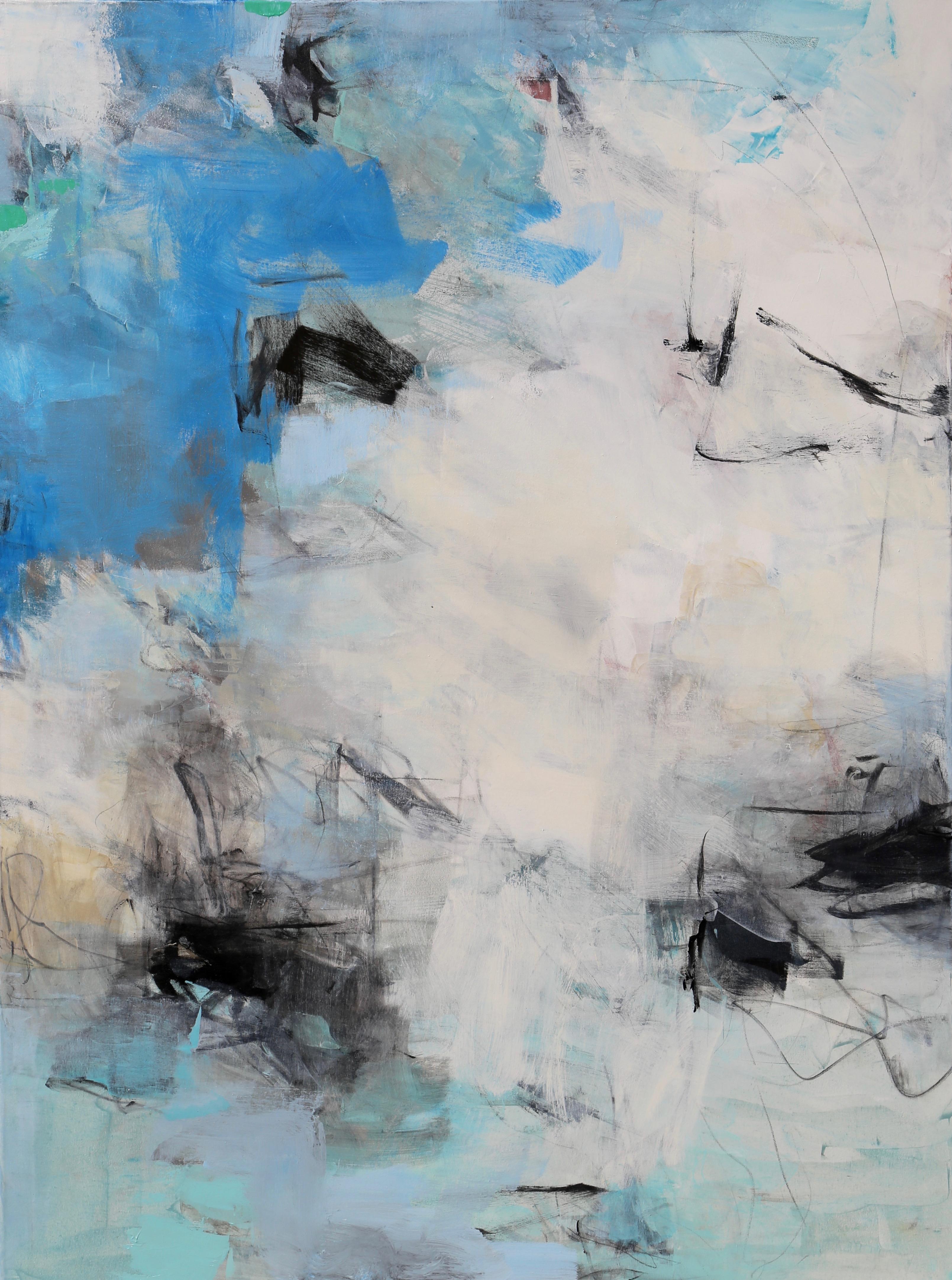 Charlotte Foust Abstract Painting - Blue Mist - contemporary white blue grey abstract painting