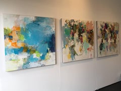 Romanticismo costiero - Quadro astratto di colore morbido bianco blu di medie dimensioni