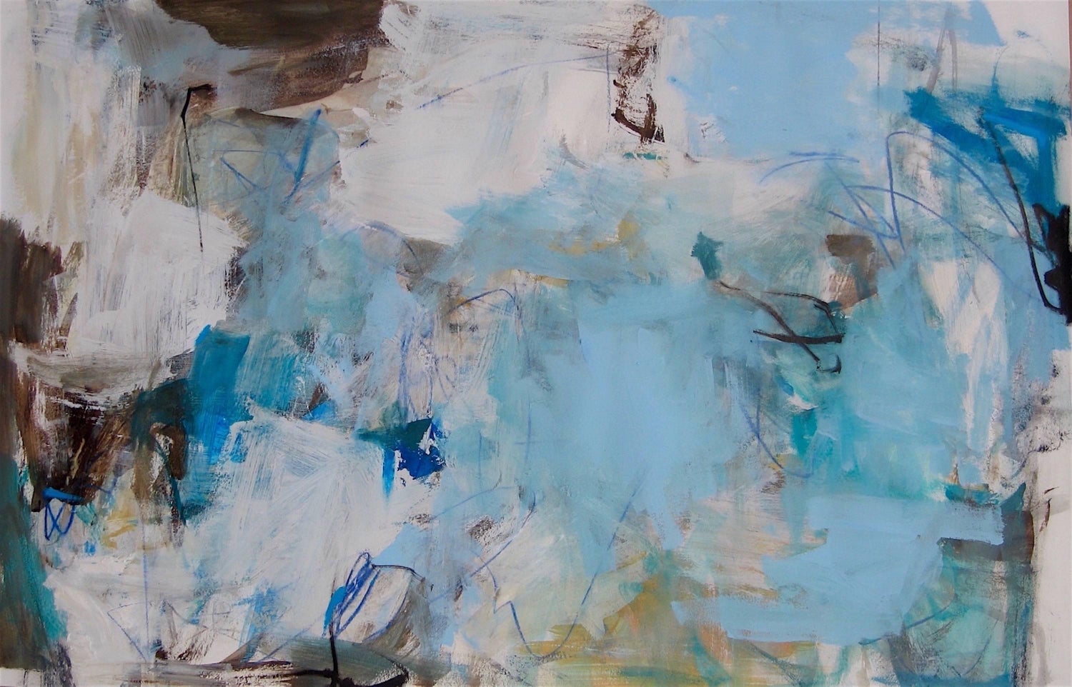 Charlotte Foust Cobalt I Contemporary Horizontal White Grey Blue Abstract Painting On Paper For Sale At 1stdibs