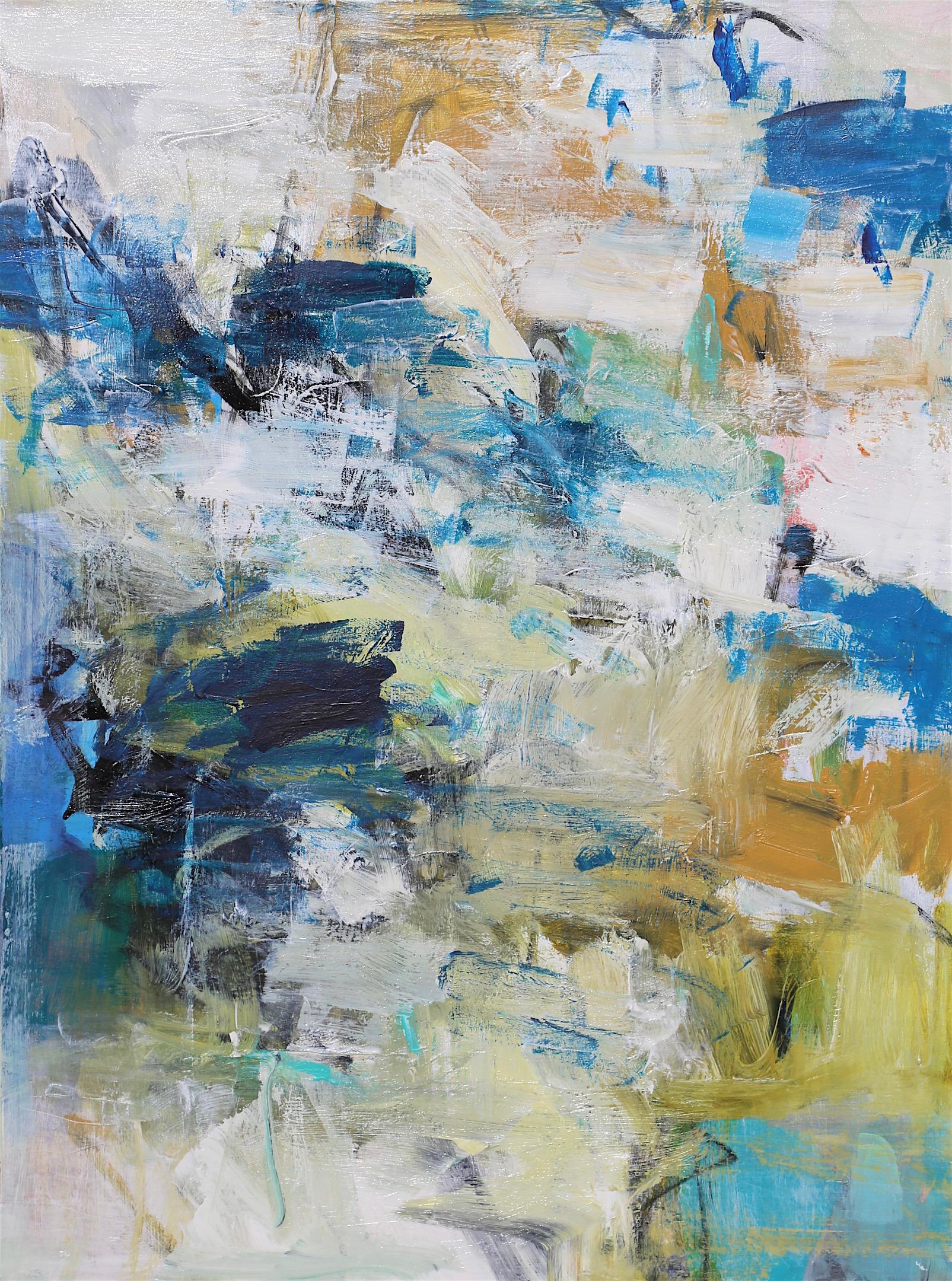 Charlotte Foust Abstract Painting – Kobalt Meer II – zeitgenössisches abstraktes Gemälde in Weiß, Blau, Beige und Orange