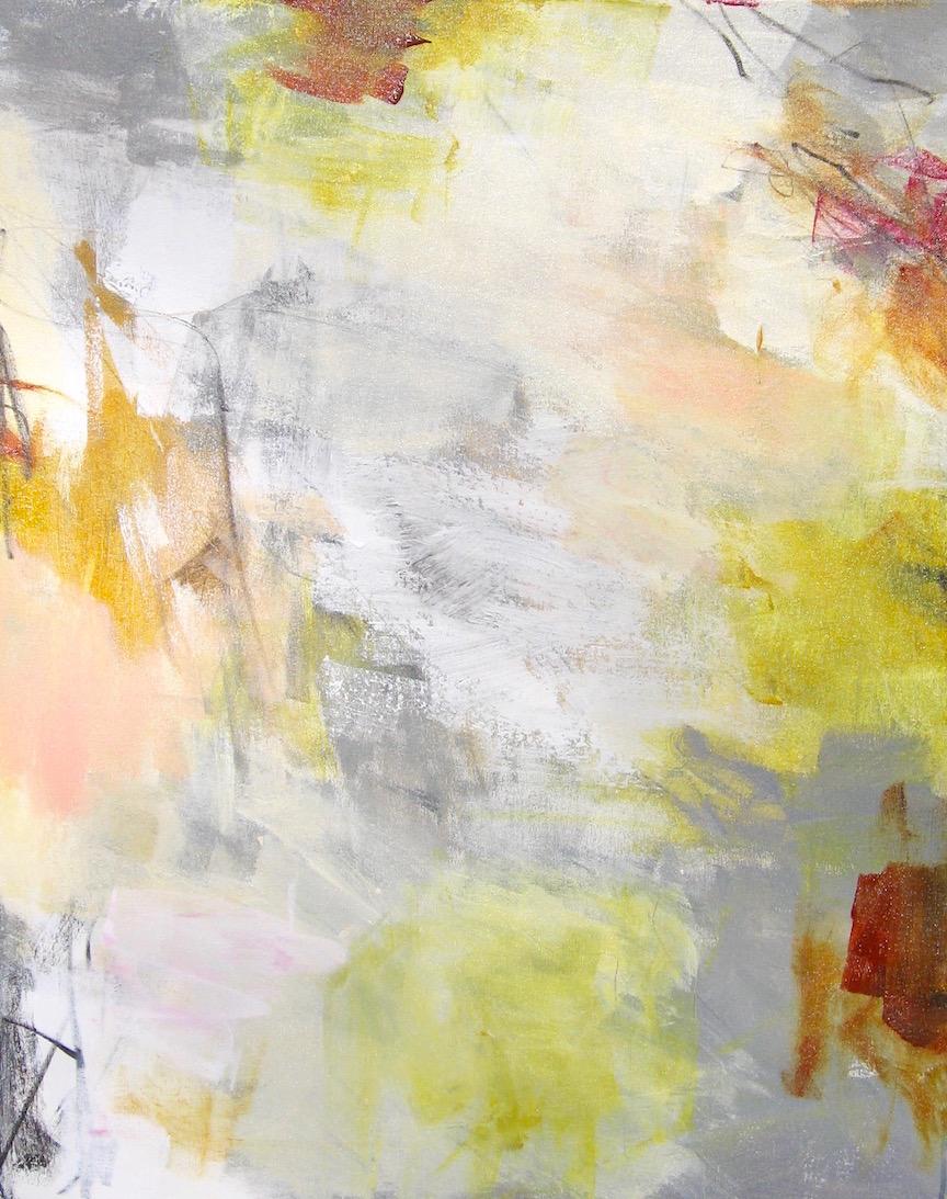 Charlotte Foust Abstract Painting - Radiant Joy - contemporary soft color white yellow orange abstract painting