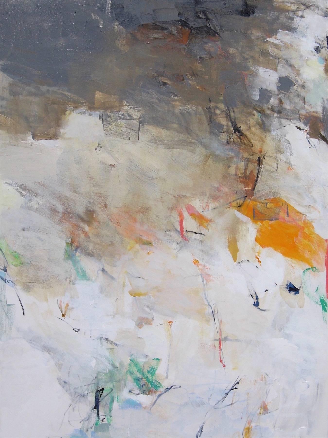Charlotte Foust Abstract Painting – Großes Gemälde in abstrakter, weicher Farbe, weiß, beige, braunem Erdton