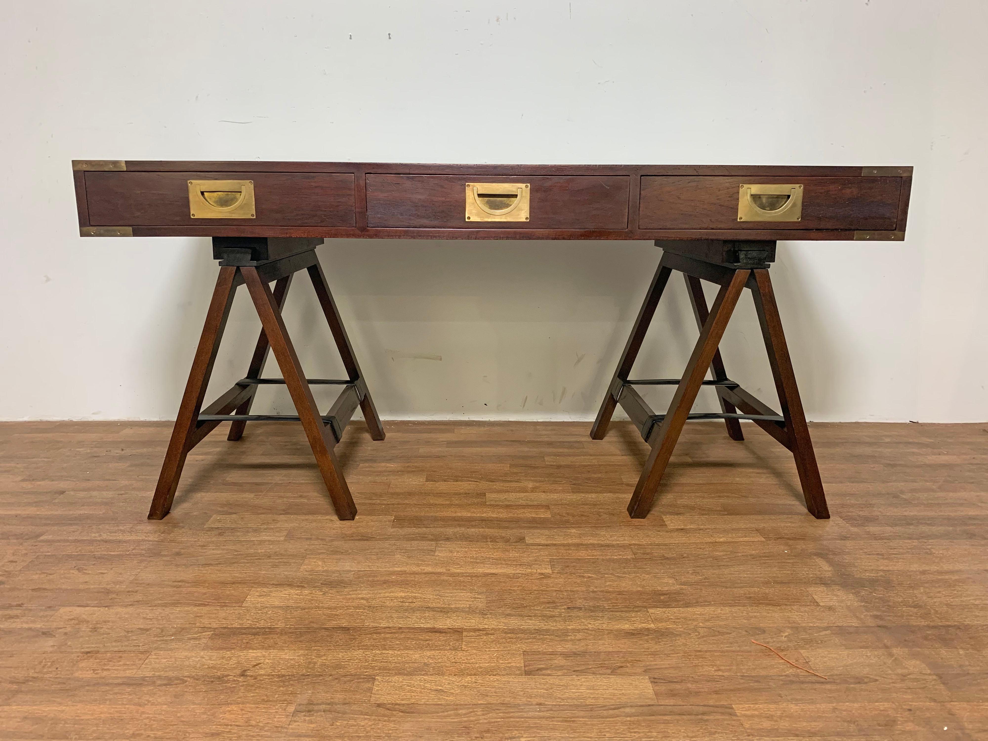 Charlotte Horstmann Campaign Desk with Leather Top circa 1960s In Good Condition In Peabody, MA