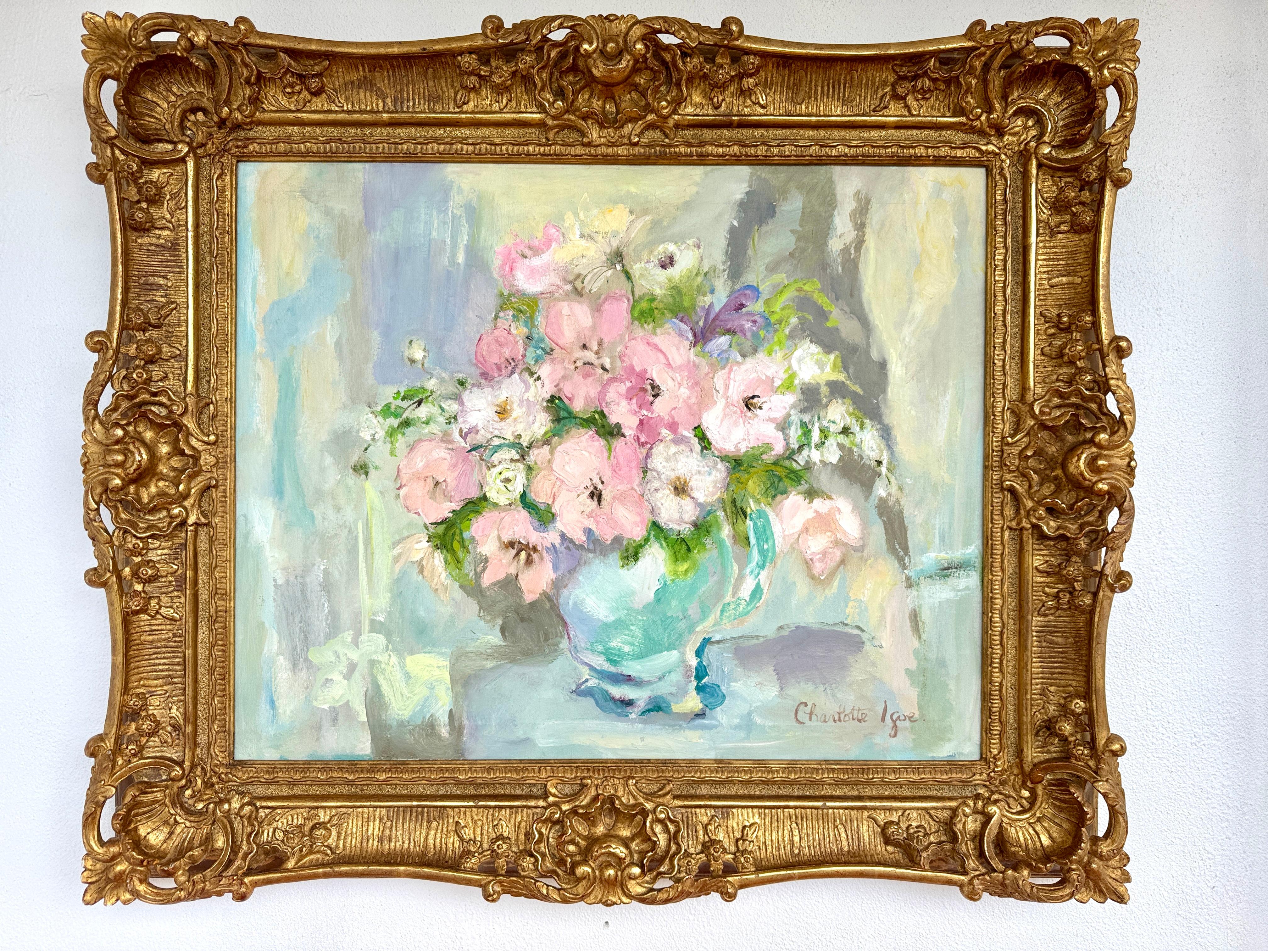 Still Life With Pink Flowers - Painting by Charlotte Igoe 