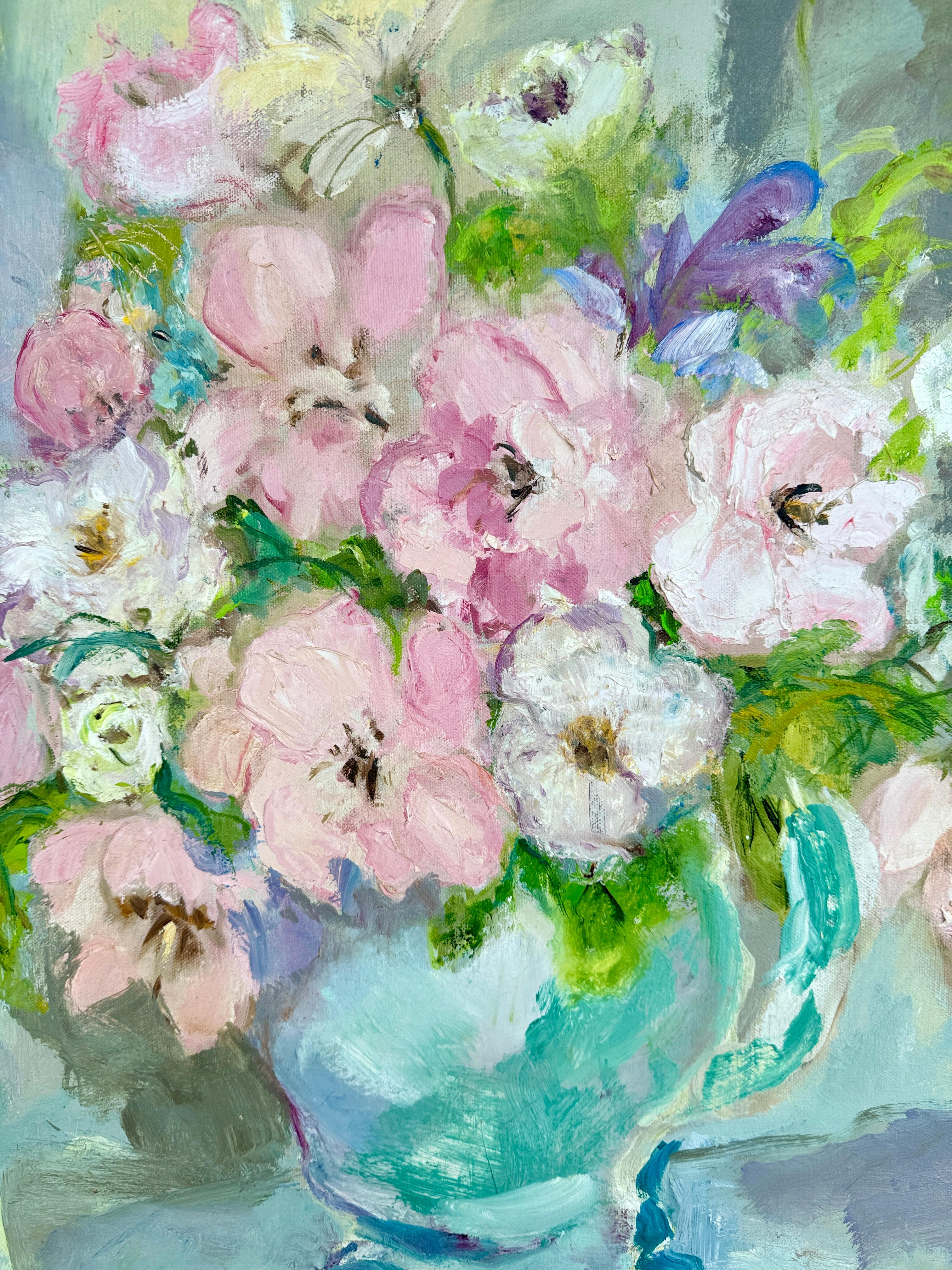 Still Life With Pink Flowers - Expressionist Painting by Charlotte Igoe 