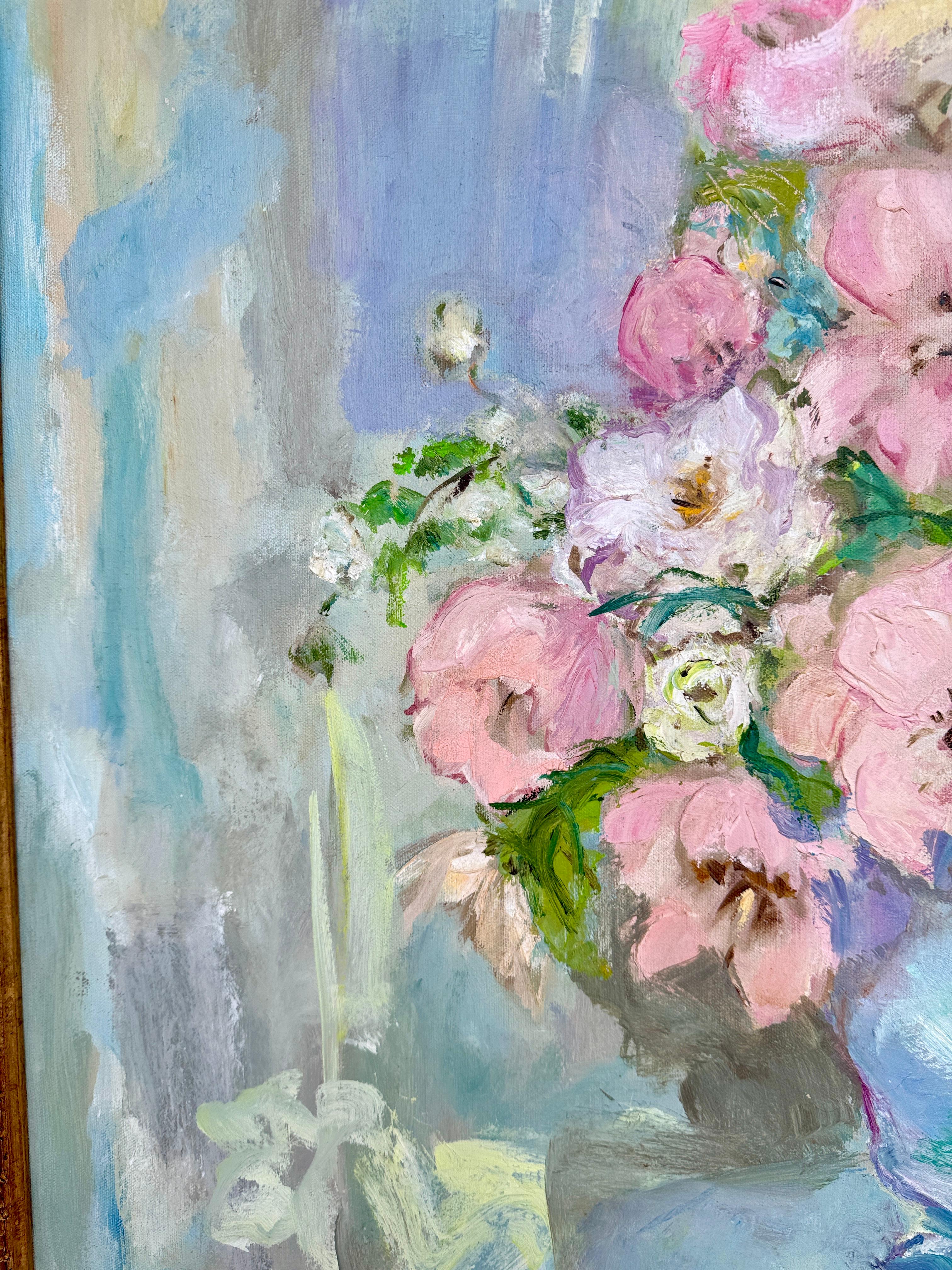 Still Life With Pink Flowers - Beige Still-Life Painting by Charlotte Igoe 