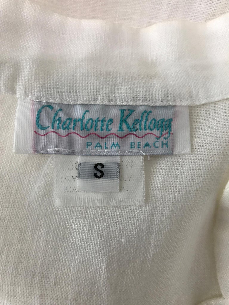 Charlotte Kellogg Palm Beach White Linen Button Front Tunic Top For ...