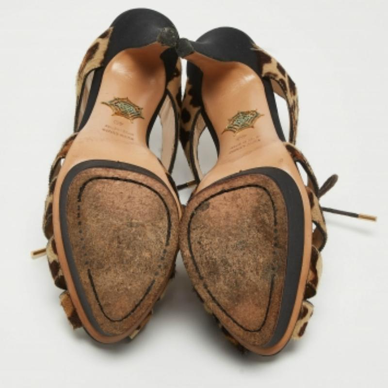 Charlotte Olympia Sandalias de plataforma con cordones de pelo de becerro beige/marrón de leopardo talla 40 Gris en venta