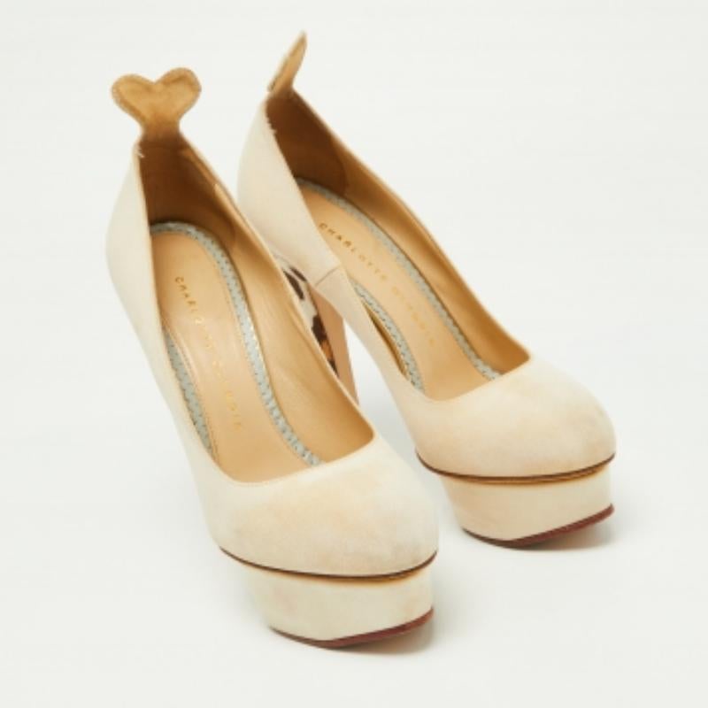 Charlotte Olympia Bombas de plataforma Dolly de tela y pelo de becerro beige Talla 37.5 en venta 1