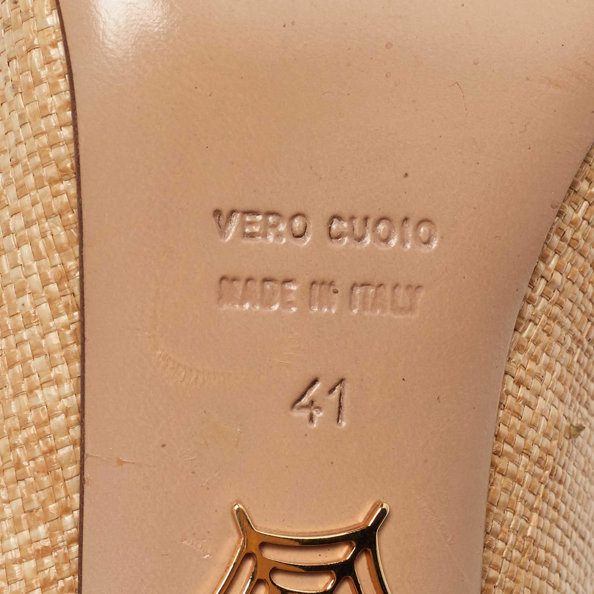 Charlotte Olympia Bombas de plataforma Dolly de rafia beige/oro y piel talla 41 en venta 3