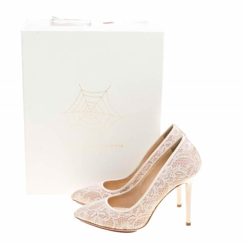 Charlotte Olympia Beige Lace and Satin Monroe Pointed Toe Pumps Size 39 4