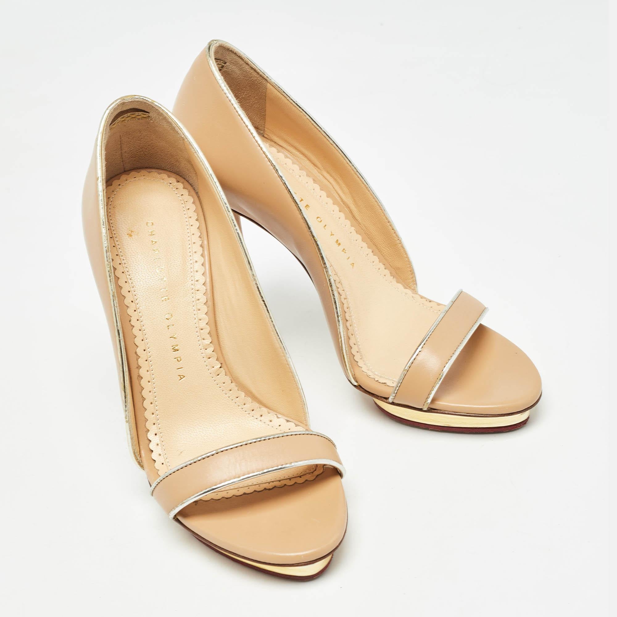 Women's Charlotte Olympia Beige Leather Christine Pumps Size 36.5 For Sale