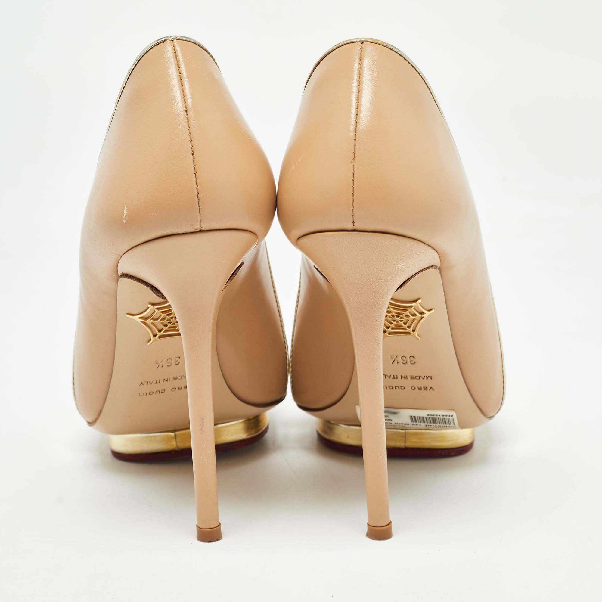 Charlotte Olympia Beige Leather Christine Pumps Size 36.5 For Sale 1