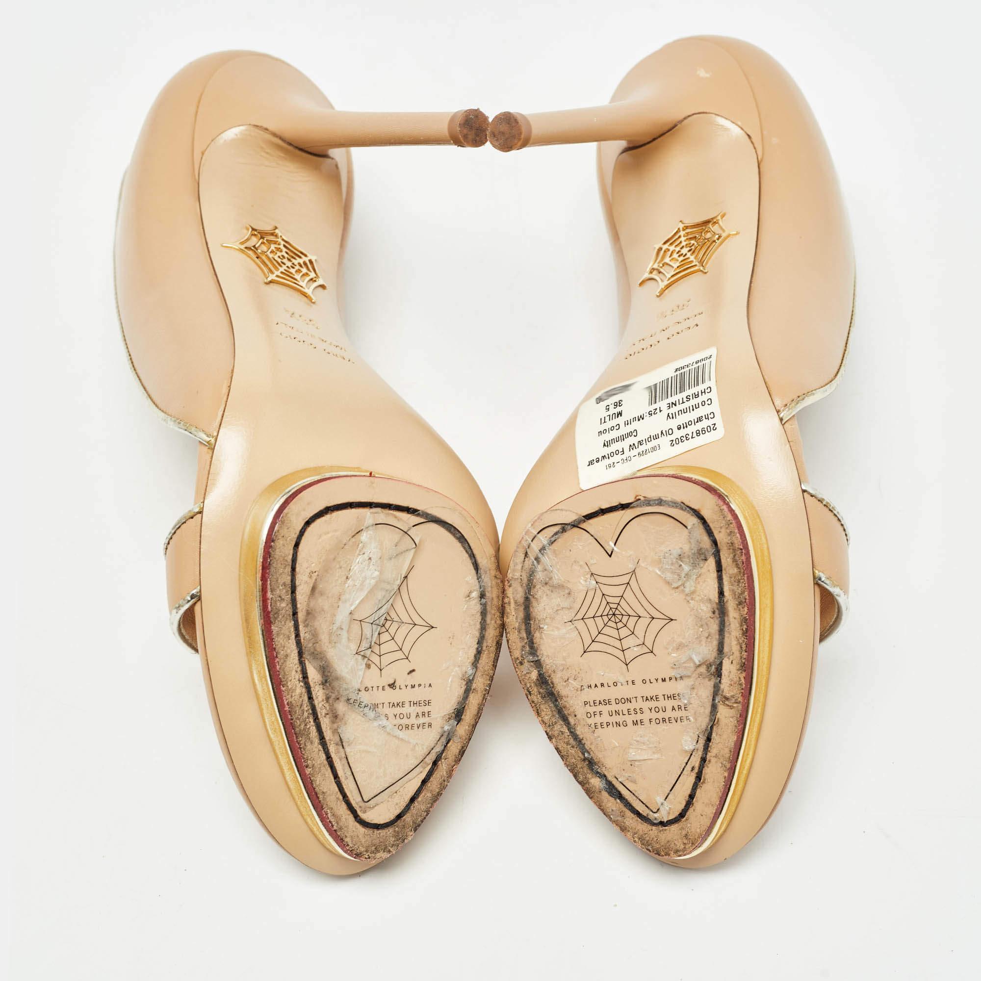 Charlotte Olympia Beige Leather Christine Pumps Size 36.5 For Sale 2