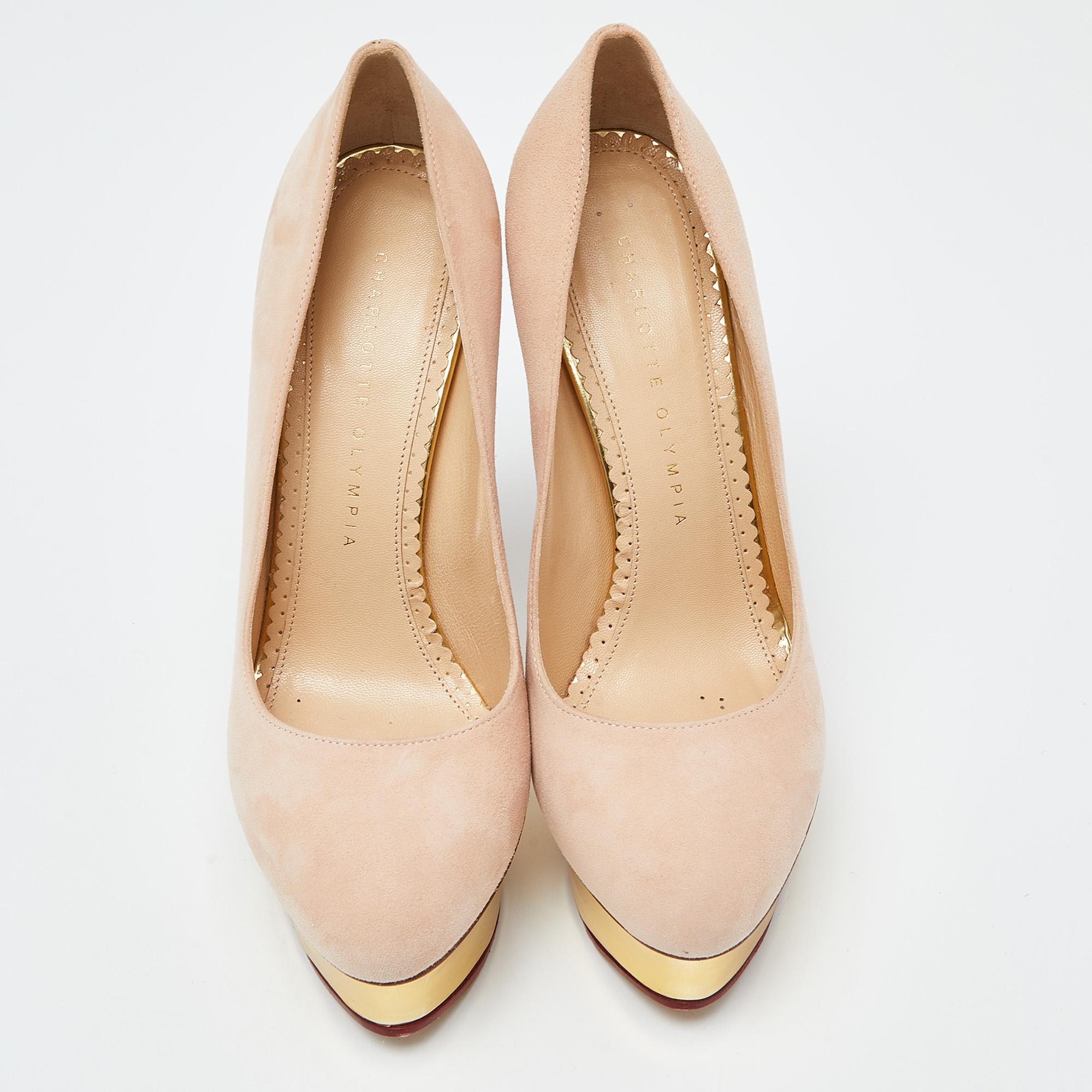 Beige Charlotte Olympia, pelle beige, Pumps con piattaforma Dolly, misura 37