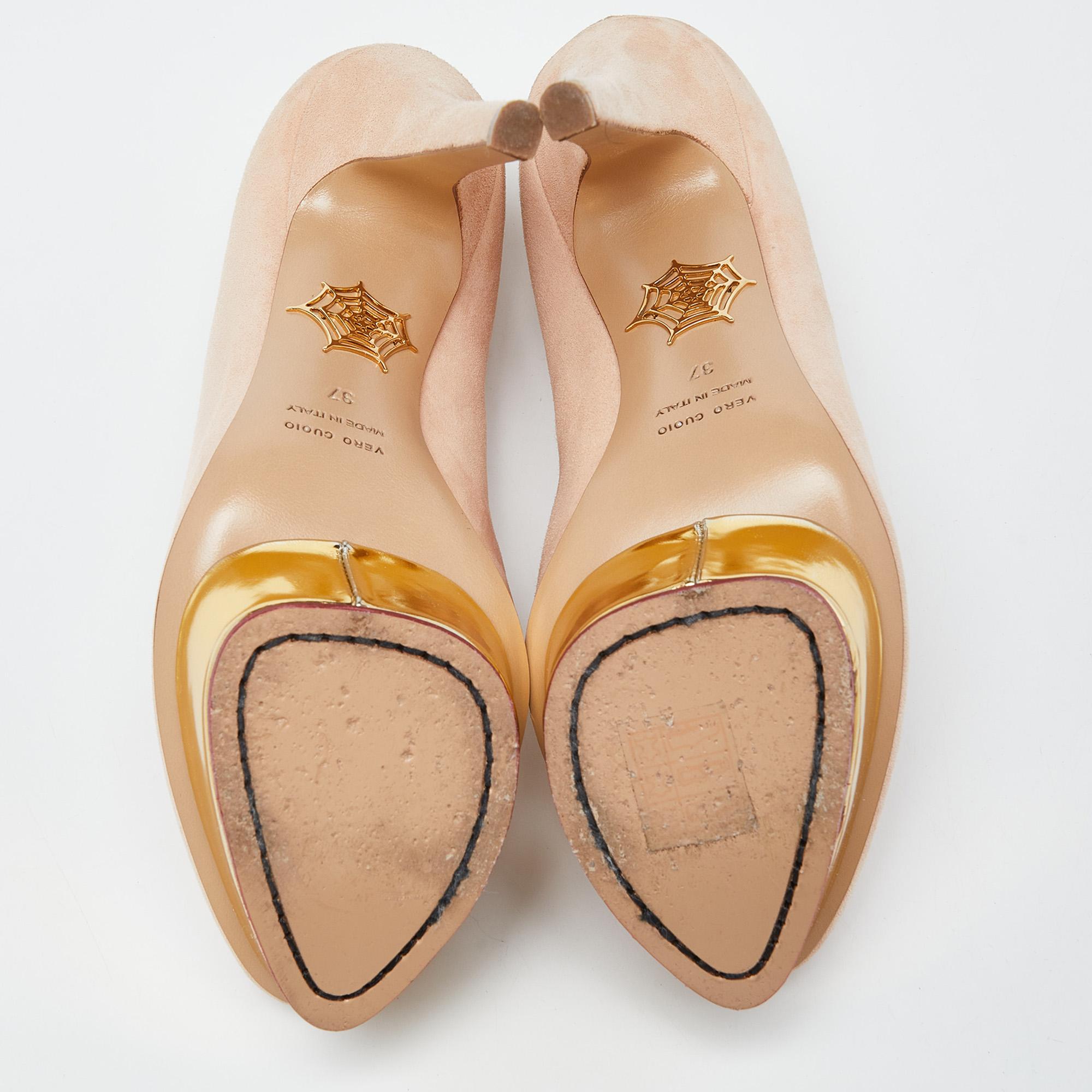 Charlotte Olympia, pelle beige, Pumps con piattaforma Dolly, misura 37 1