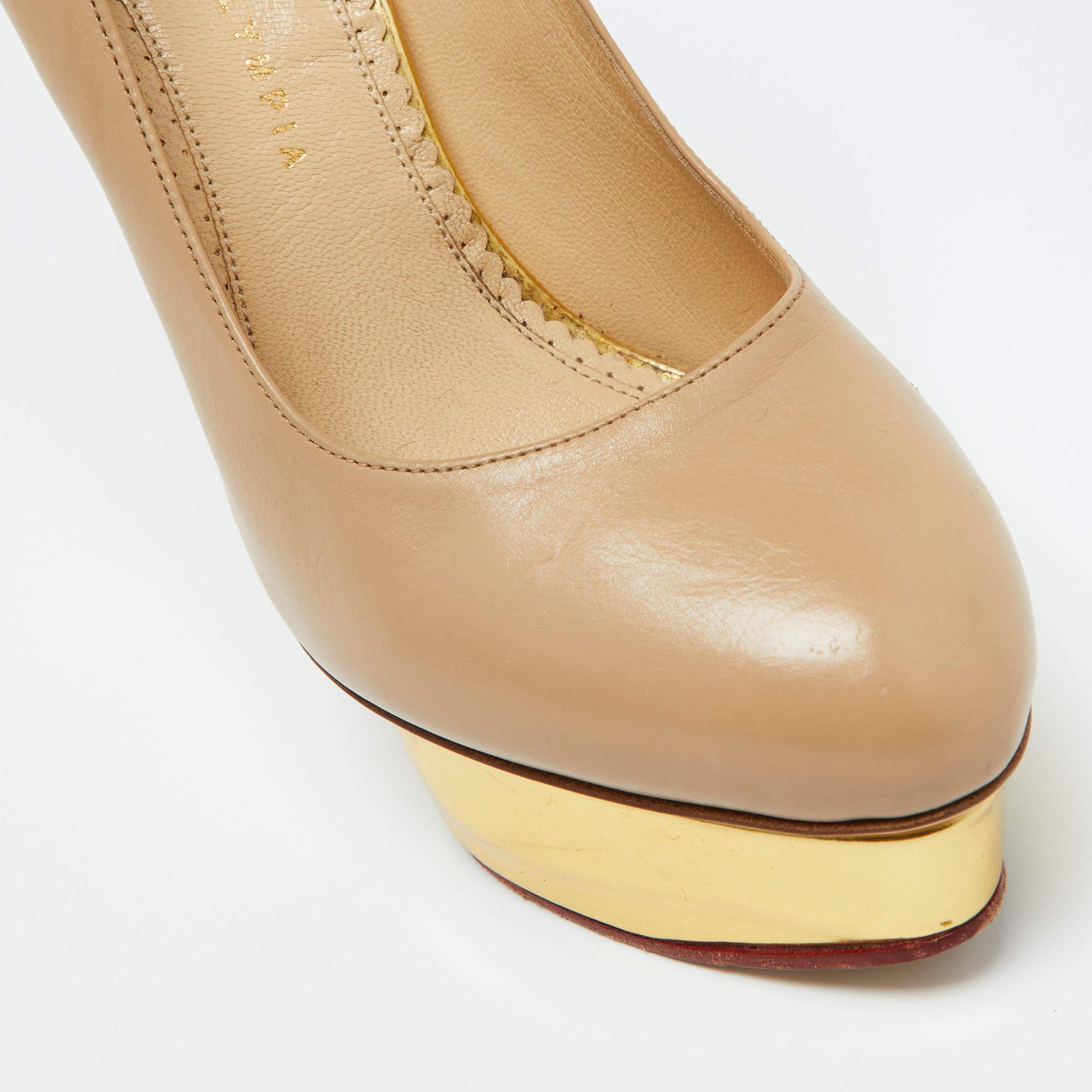 Charlotte Olympia, pelle beige, Pumps con piattaforma Dolly, misura 39.5 in vendita 2