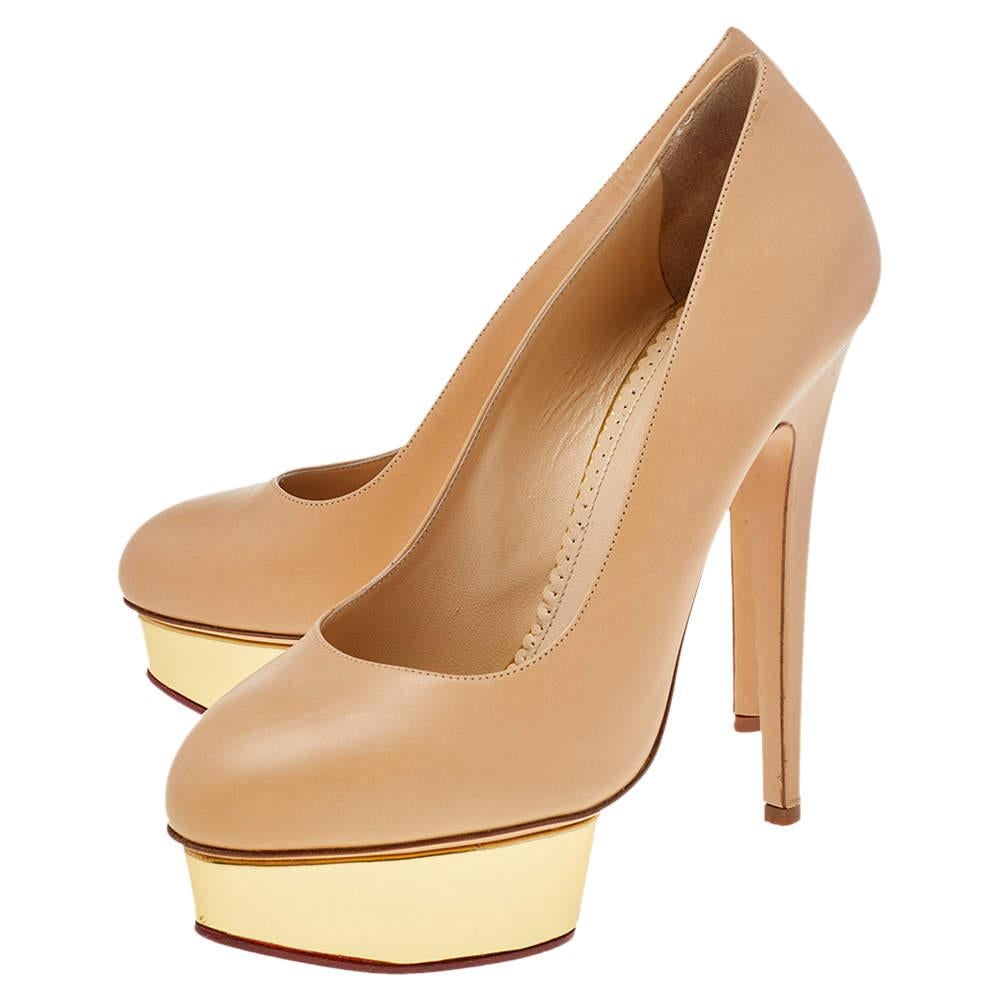 Women's Charlotte Olympia Beige Leather Dolly Platform Pumps Size 40