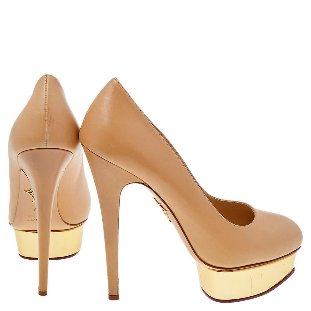 Charlotte Olympia Beige Leather Dolly Platform Pumps Size 40 1