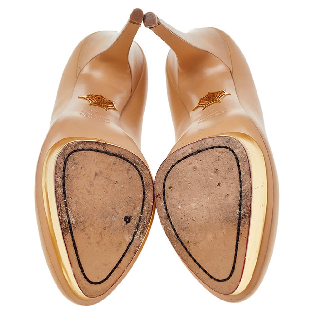 Charlotte Olympia Beige Leather Dolly Platform Pumps Size 40 2