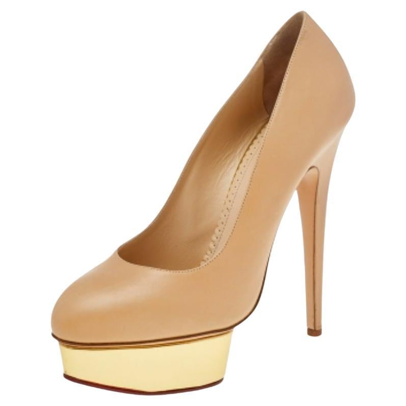 Charlotte Olympia Beige Leather Dolly Platform Pumps Size 40
