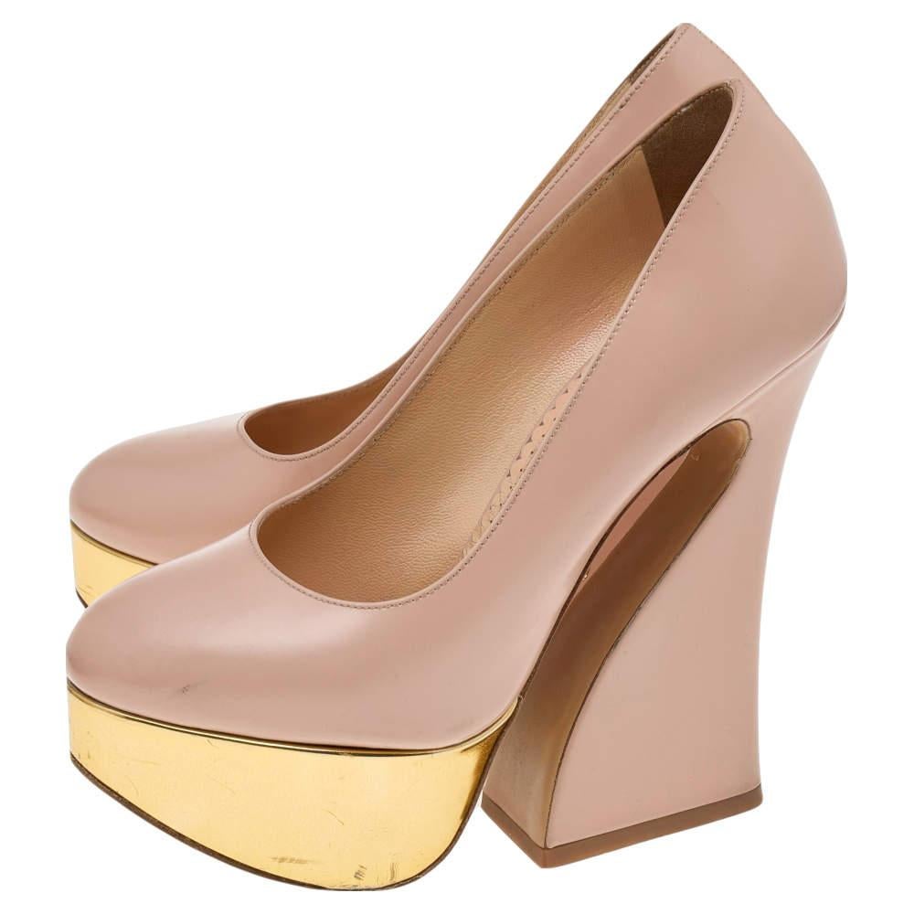 Women's Charlotte Olympia Beige Leather Platform Pumps Size 35.5
