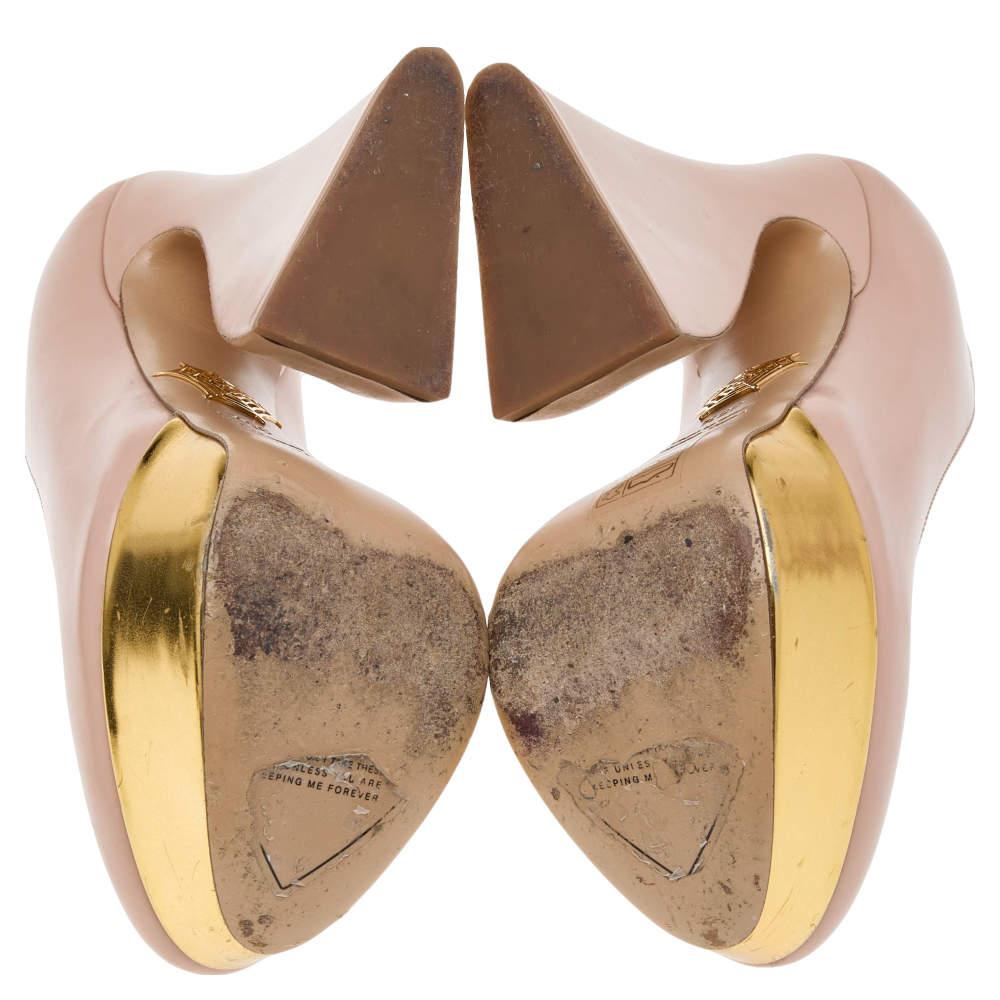 Charlotte Olympia Beige Leather Platform Pumps Size 35.5 2